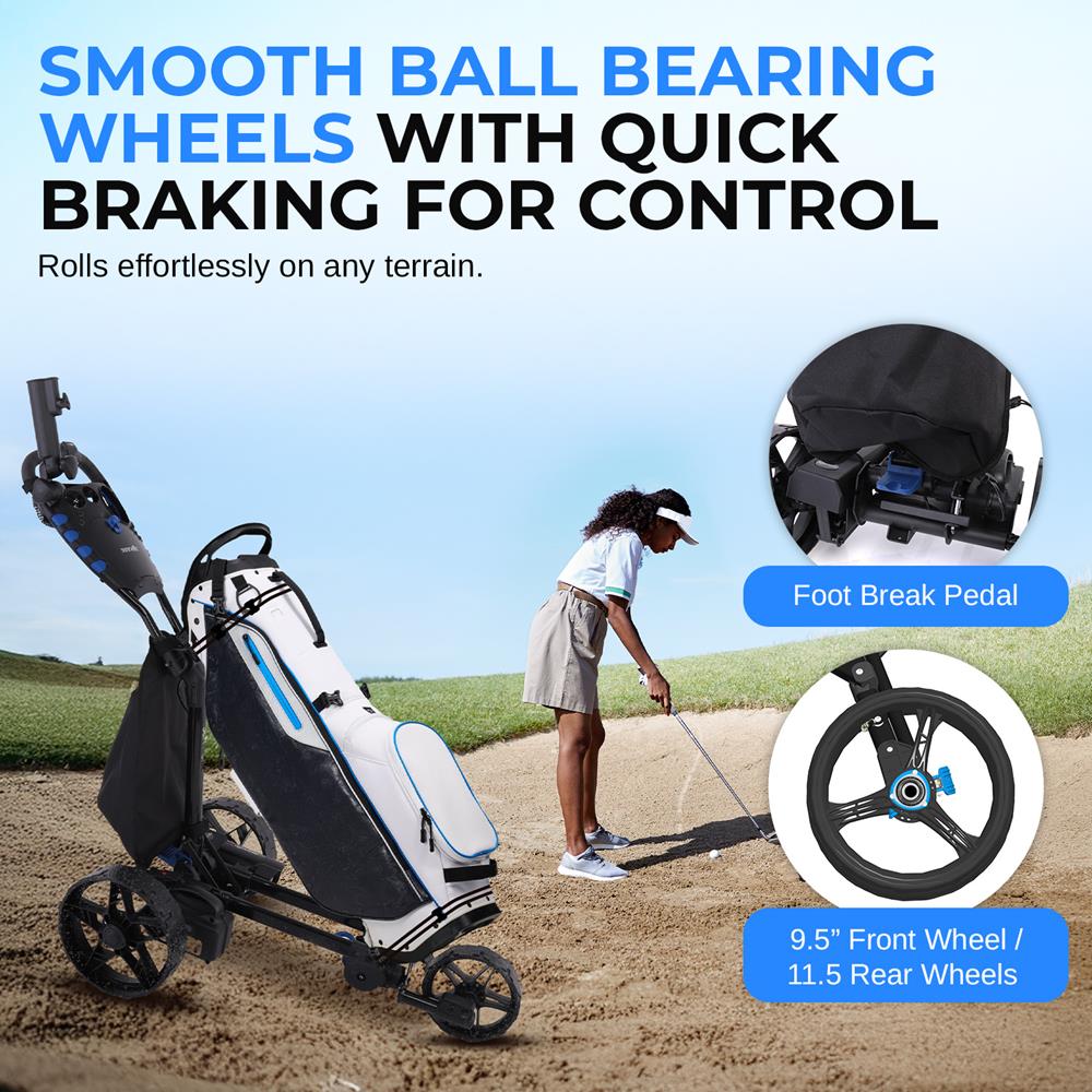 3 Wheel Electric Golf Push Cart - Lightweight & Foldable Golf Trolley for Men & Women - Perfect for Golf Courses, Driving Range & Outdoor Practice
