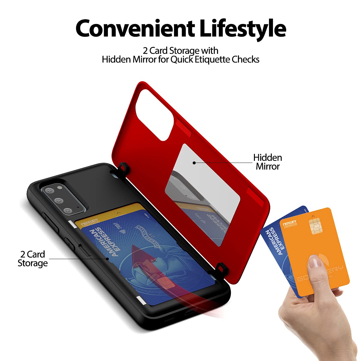 GOOSPERY Galaxy S20 Wallet Case with Card Holder & Kickstand - Slim Protective Dual Layer Bumper Phone Cover (Red) - Perfect for Travel, Work & Everyday Use