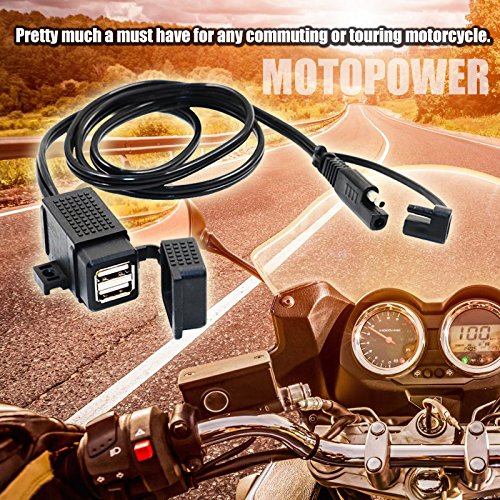 MOTOPOWER MP0609C 3.1A Waterproof Dual USB Charger for Motorcycle - SAE to USB Adapter for Phone, Tablet, GPS - Perfect for Road Trips & Outdoor Adventures