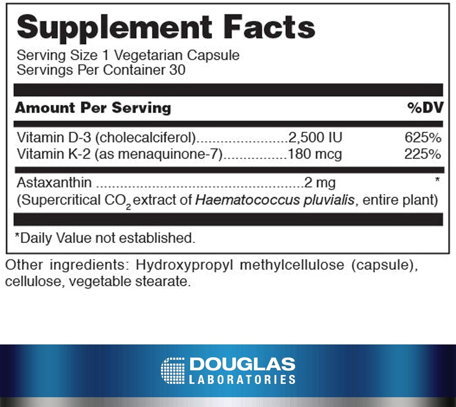 Douglas Labs K2 D3 with Astaxanthin Supplement - Vitamin K2 & D3 Complex with Astaxanthin for Heart & Bone Health - Supports Immune System & Joint Function - Ideal for Daily Wellness & Active Lifestyle