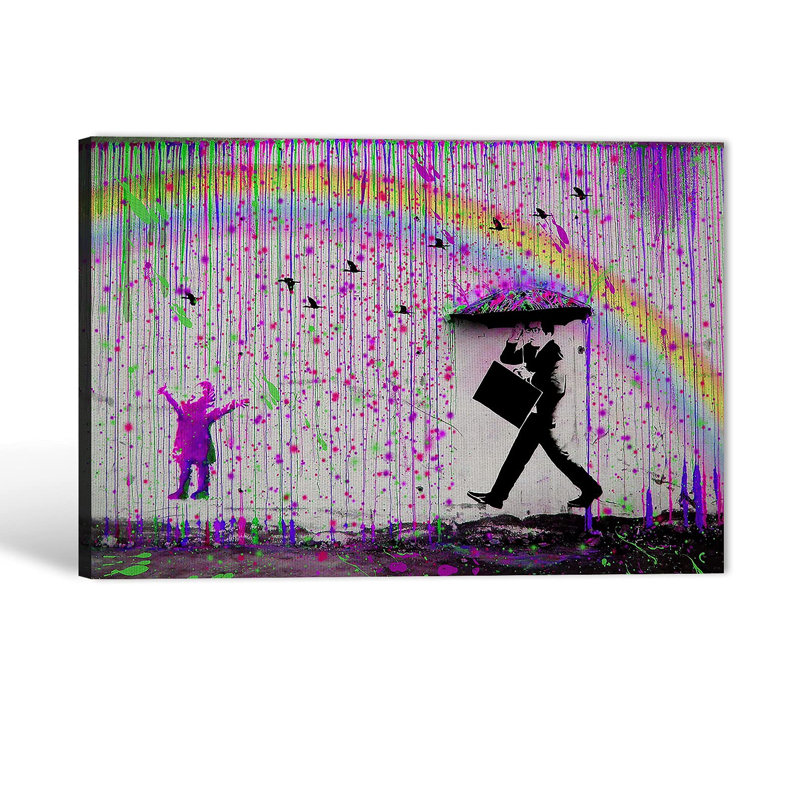 Large Graffiti Wall Art Canvas - Rainbow Rain Graffiti Prints for Modern Home & Living Room Decor - Colorful Framed Artwork (32x48 Inches) - Perfect for Urban Style Interiors, Teen Bedrooms & Office Spaces