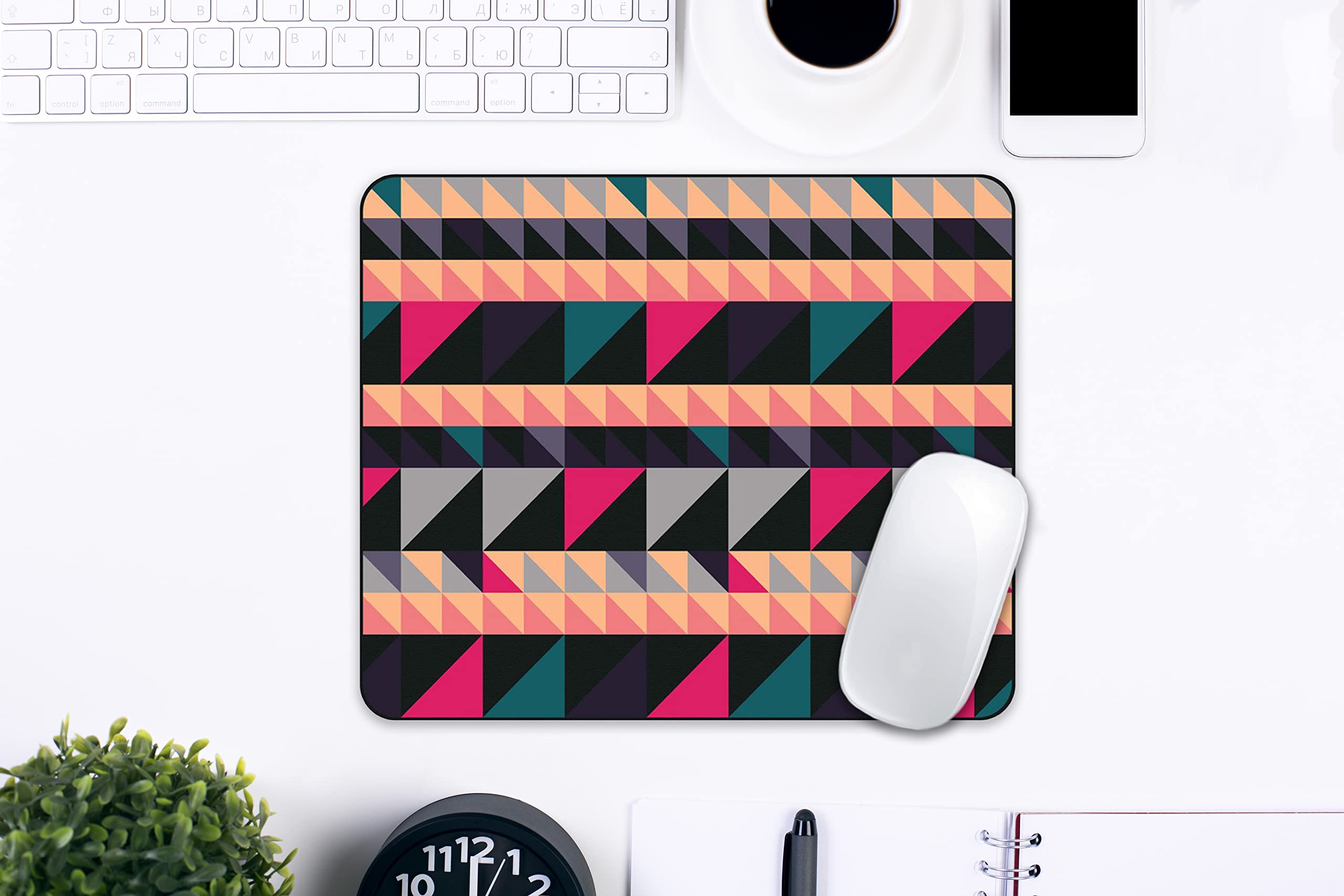 OTM Essentials Artist Series: Orange Paper Shoppe Fabric Mouse Pad with Triangle Quilt Geometric Patterns - Ergonomic Desk Accessory for Office, Gaming & Home Workspace