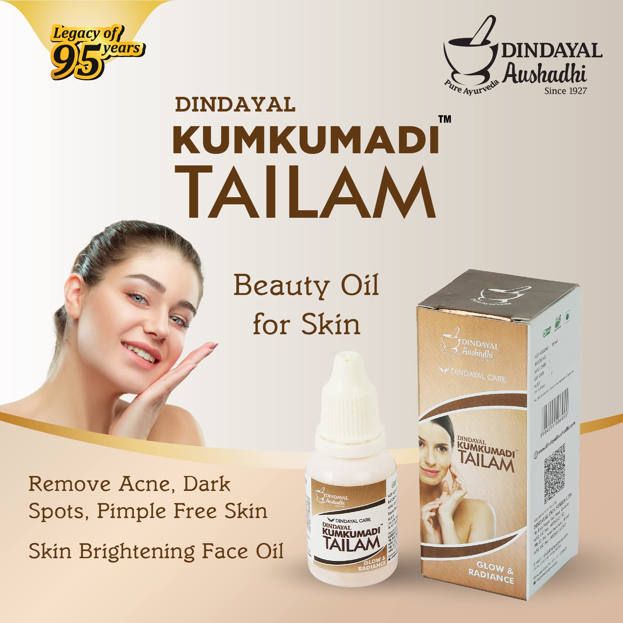Kumkumadi Tailam Ayurvedic Face Oil for Acne, Dark Spots & Skin Brightening | 100% Natural Beauty Treatment for Clear, Glowing Skin | Perfect for Daily Skincare Routine & Nighttime Regimen (15ml)