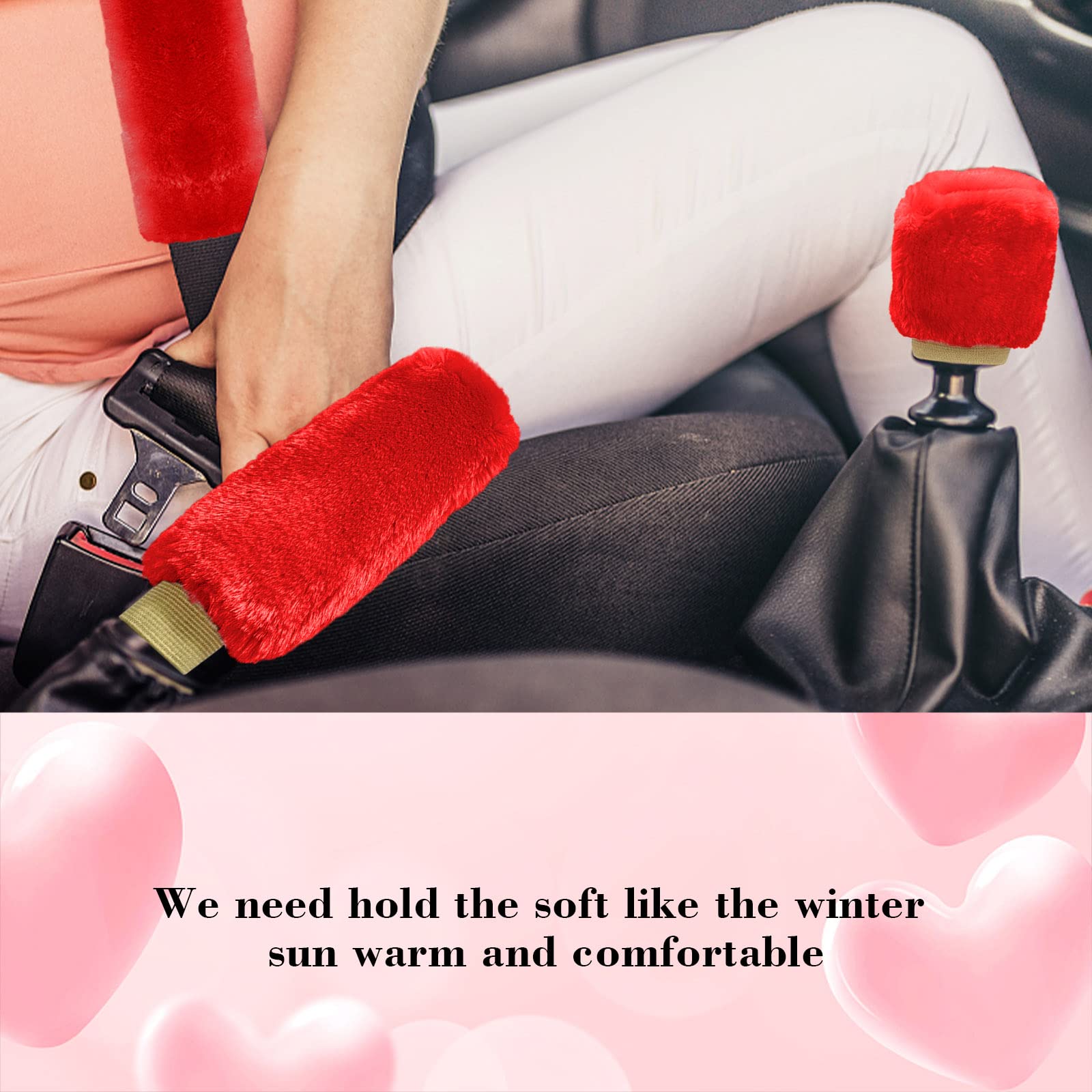 Fluffy Car Accessories Set - 9PCS Soft Fleece Steering Wheel Cover for Women, Non-Slip Warm Car Decor for Winter Driving