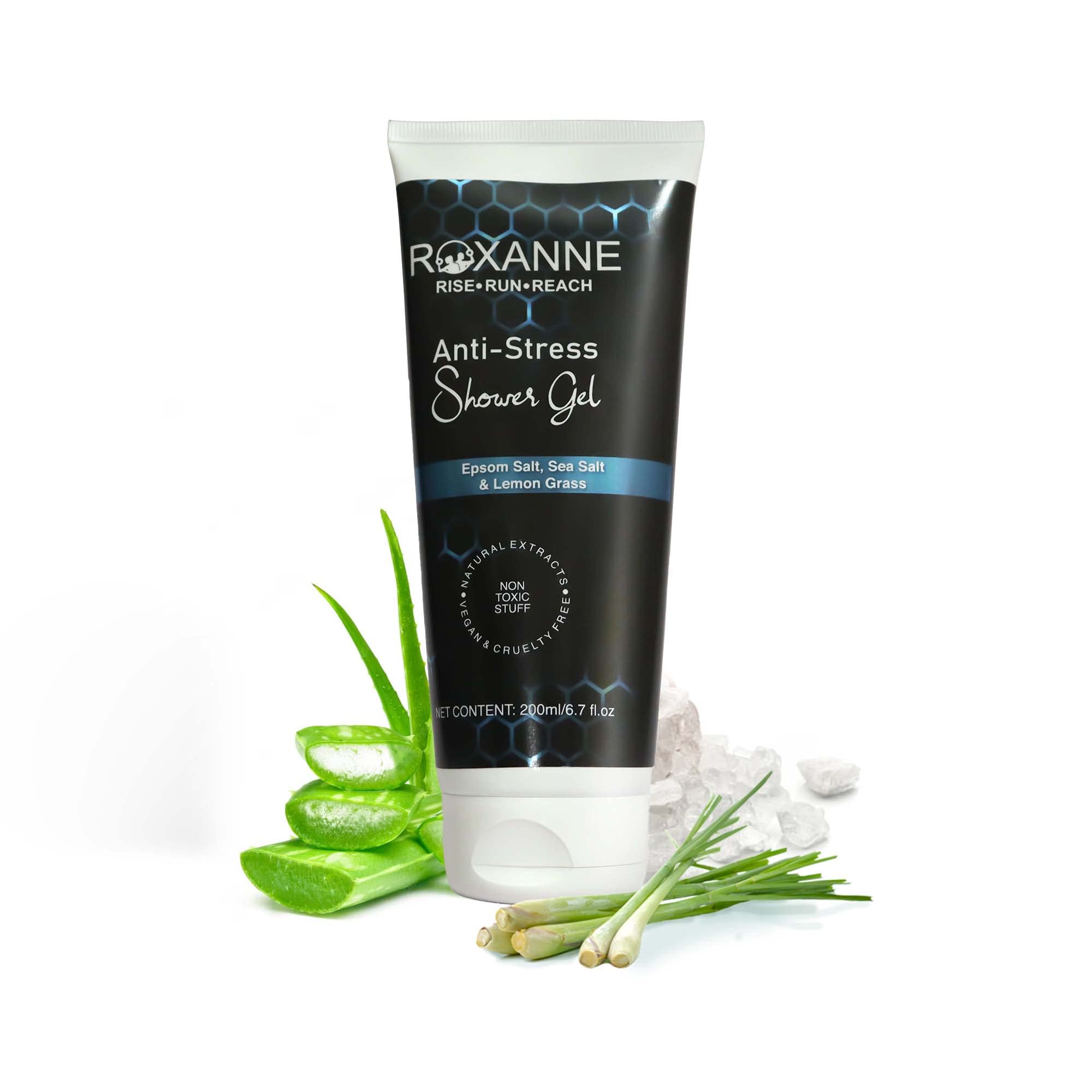 Roxanne Anti-Stress Moisturizing Shower Gel - Natural Nourishing Body Wash for Relaxation & Hydration, 200ml (Pack of 1) | Perfect for Stress Relief & Self-Care Bath Time