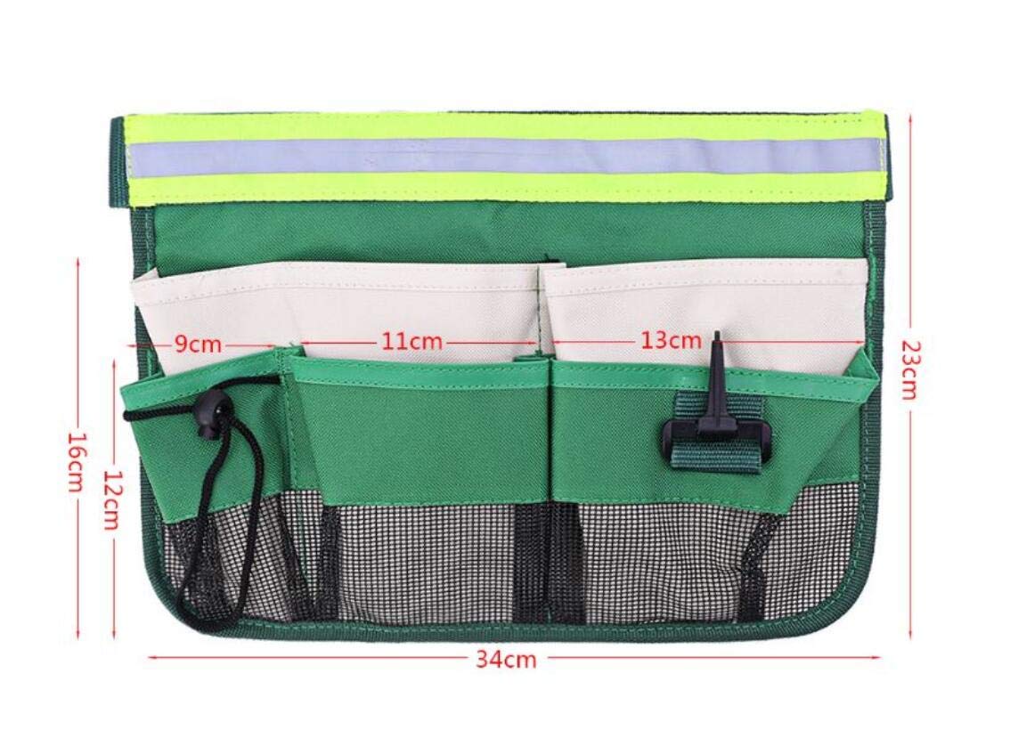 7-Pocket Gardening Tool Waist Bag with Reflective Strap - Durable Gardening Belt for Women & Men - Perfect for Home Garden, Landscaping & Outdoor Work (Green)