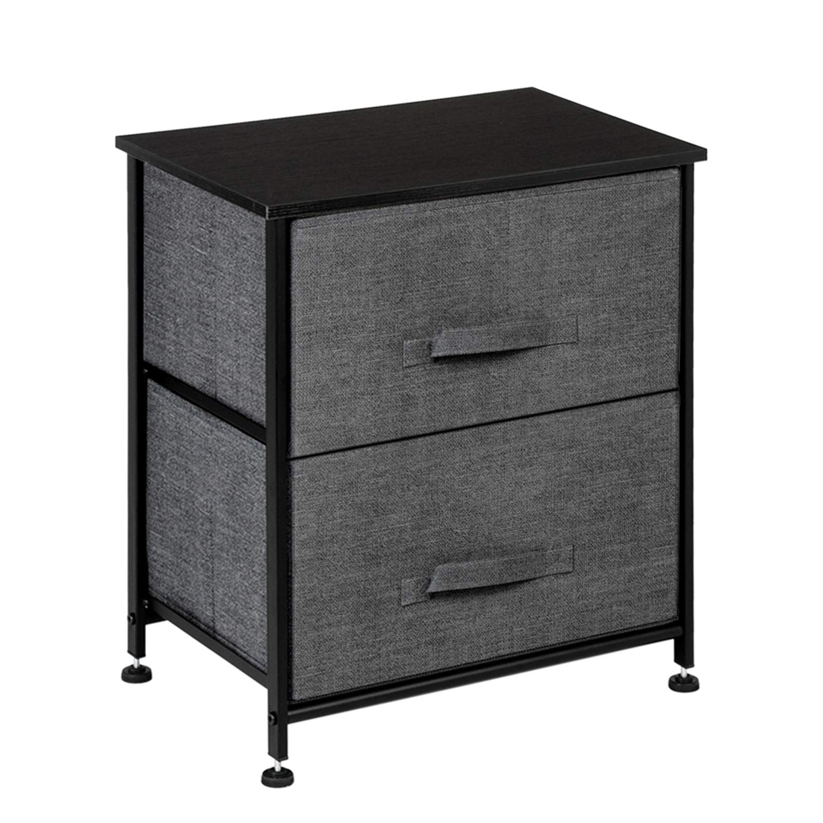 2-Drawer Nightstand with Storage Tower - Sturdy Steel Frame & Wood Top, Easy Pull Fabric Bins - Bedroom Organizer for Hallway, Entryway & Closet - Textured Grey Finish | Perfect for Small Spaces & Apartment Living