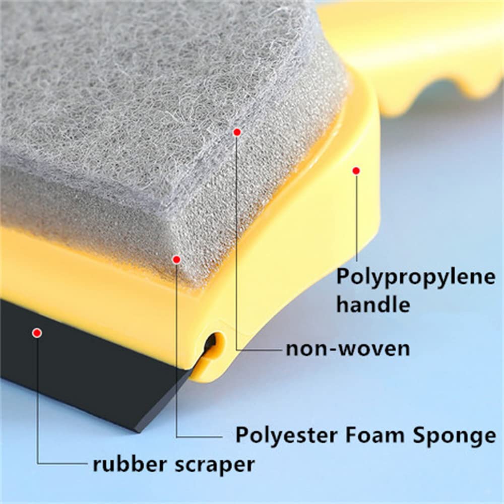 2-Pack Bathroom Wall Cleaning Sponge Brush - Double Sided Window Scrubber with Handle for Mirrors, Tiles, and Glass - Portable Window Cleaning Tool (Yellow) - Perfect for Bathroom, Kitchen, and Car Windows