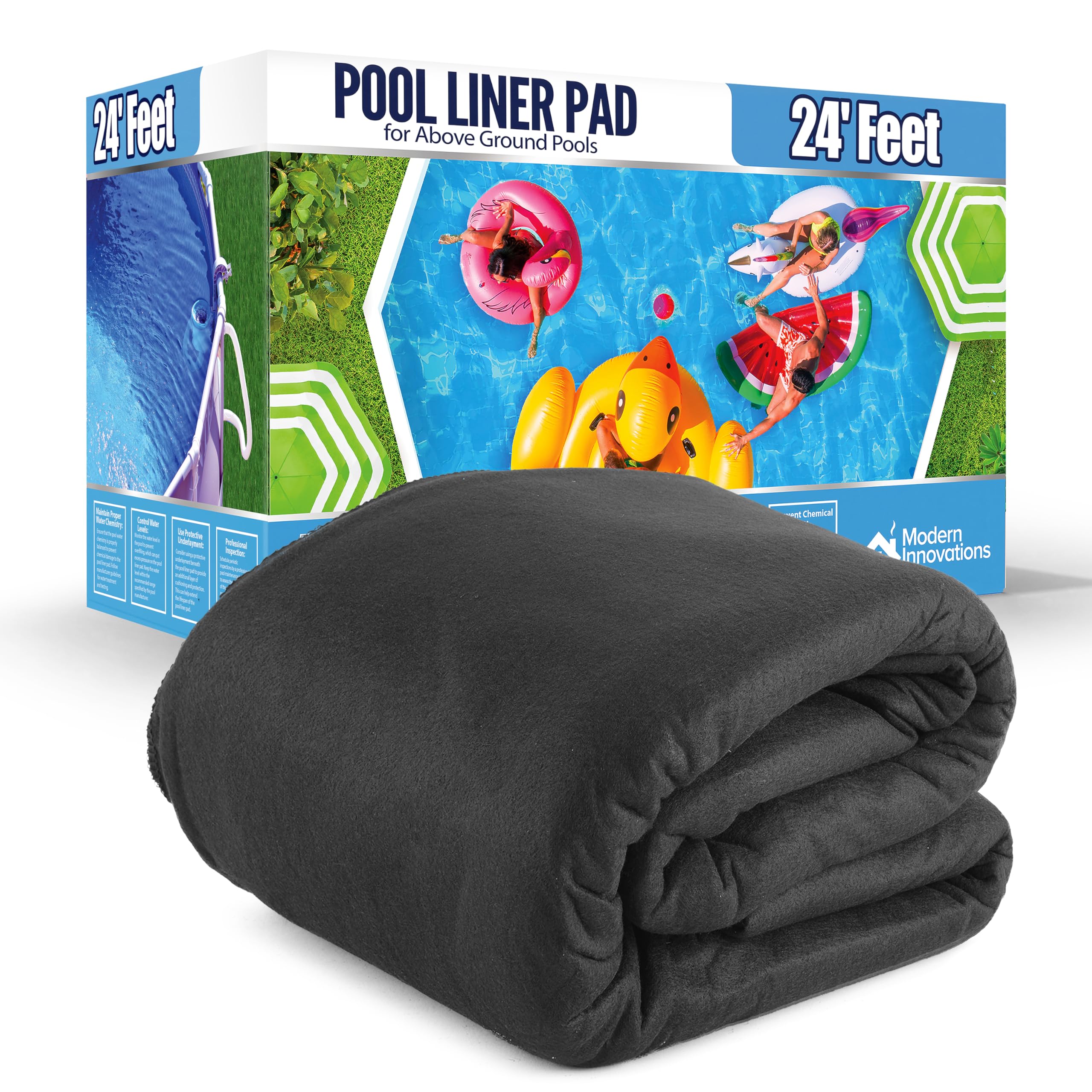 24' Round Heavy Duty Above Ground Pool Liner Pad - Pre-Cut Black Swimming Pool Mat for Puncture Protection | Durable Outdoor Pool Padding for Backyard, Garden & Summer Water Activities