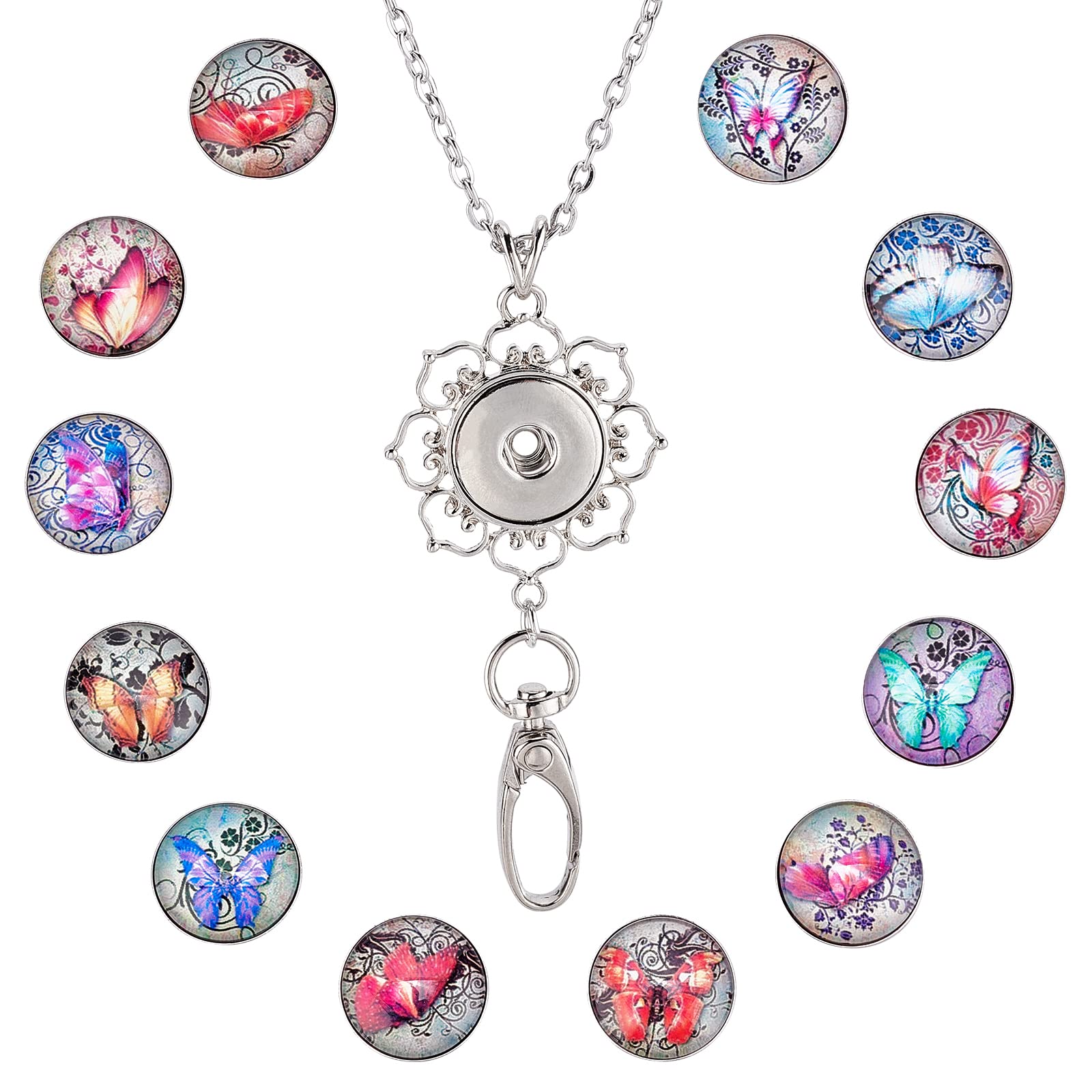 Women's Butterfly Lanyard Set - 12Pcs Breakaway ID Badge Holder for Office & School Teachers