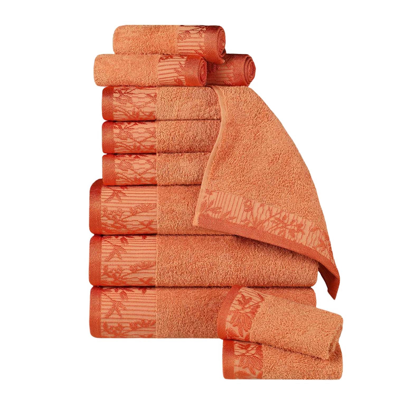 12-Piece Wisteria Cotton Floral Embroidered Jacquard Bath Towel Set | Luxury Soft Absorbent Towels for Spa, Bathroom & Guest Use