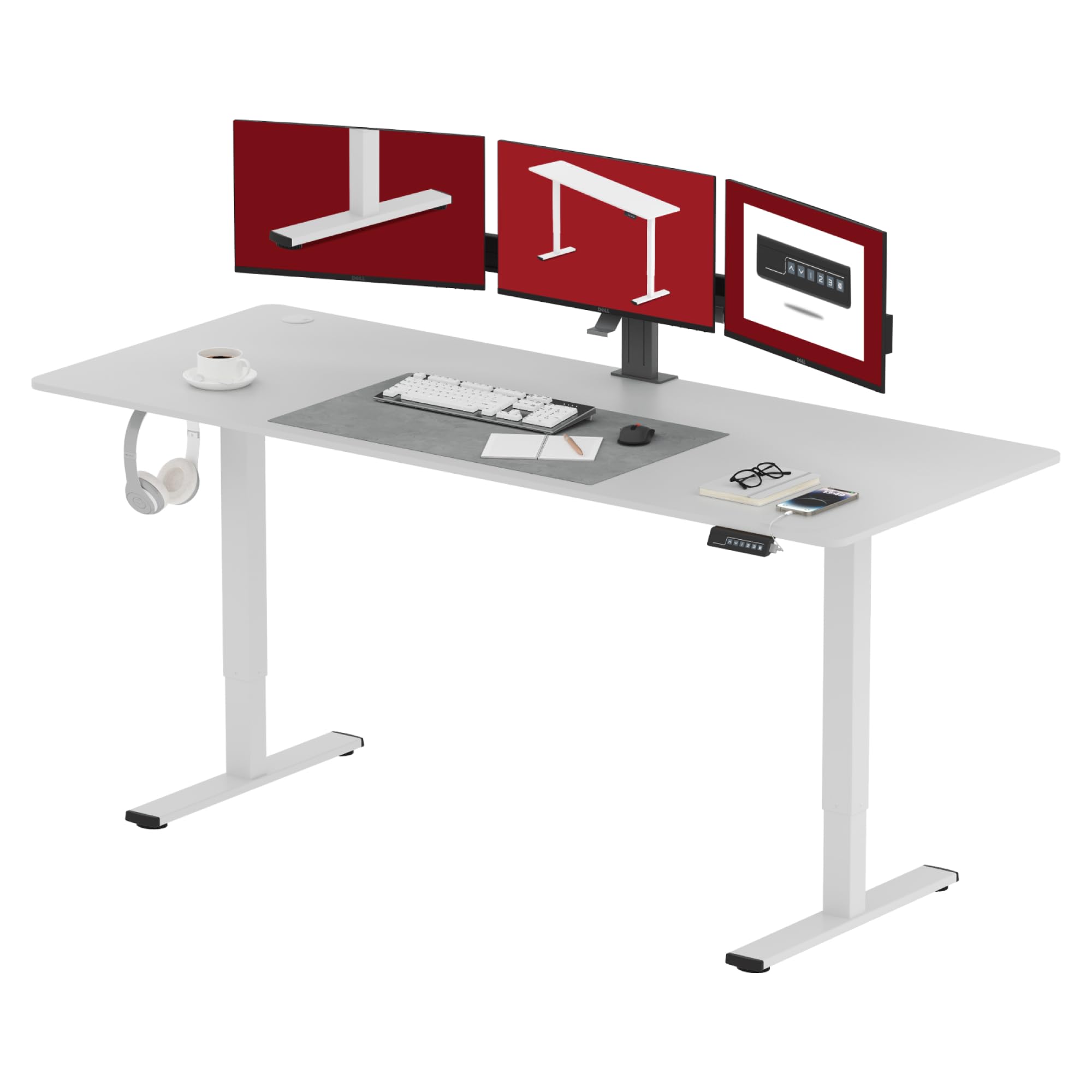 SANODESK 79x32 Inch Electric Standing Desk - Height Adjustable Sit Stand Desk with Splice Board, White Frame & White Top - Perfect for Home Office, Gaming & Computer Workstations