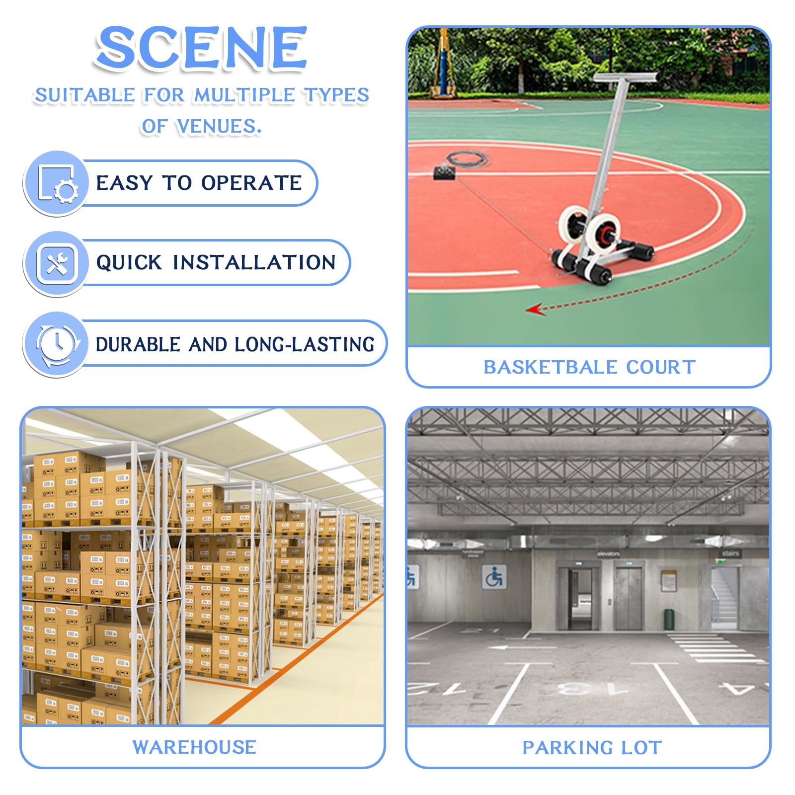 Professional Court Line Tape Machine - Adjustable Height 21.6-31.5 Inches for Basketball Courts, Driveways, Asphalt & Concrete Surfaces - Perfect for Drawing Custom Lines and Circles (Basic Model) - Ideal for Sports Field Marking, Parking Lot Layouts, and Construction Site Planning