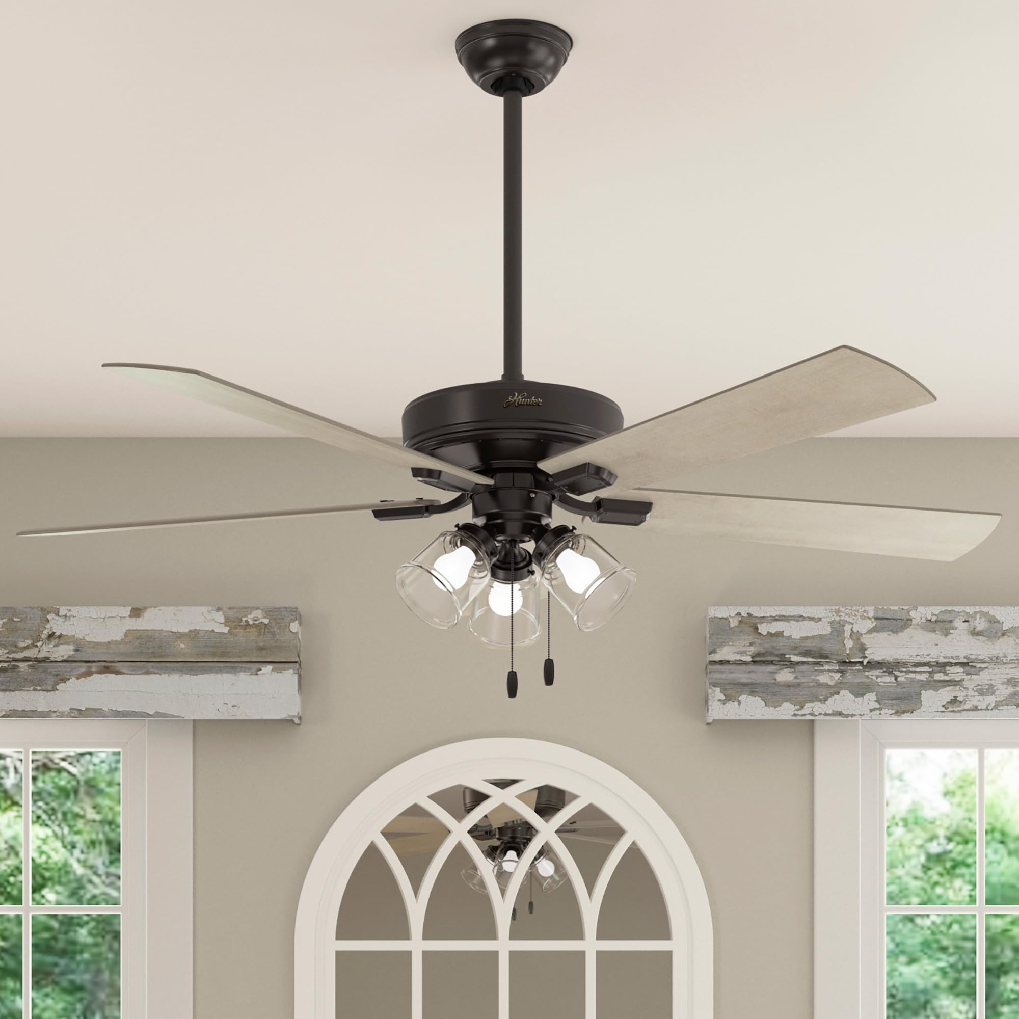Hunter Fan 60 inch Noble Bronze Indoor Ceiling Fan with Light Kit and Pull Chain - Energy Efficient Quiet Blades for Living Room, Bedroom, Office (Renewed)