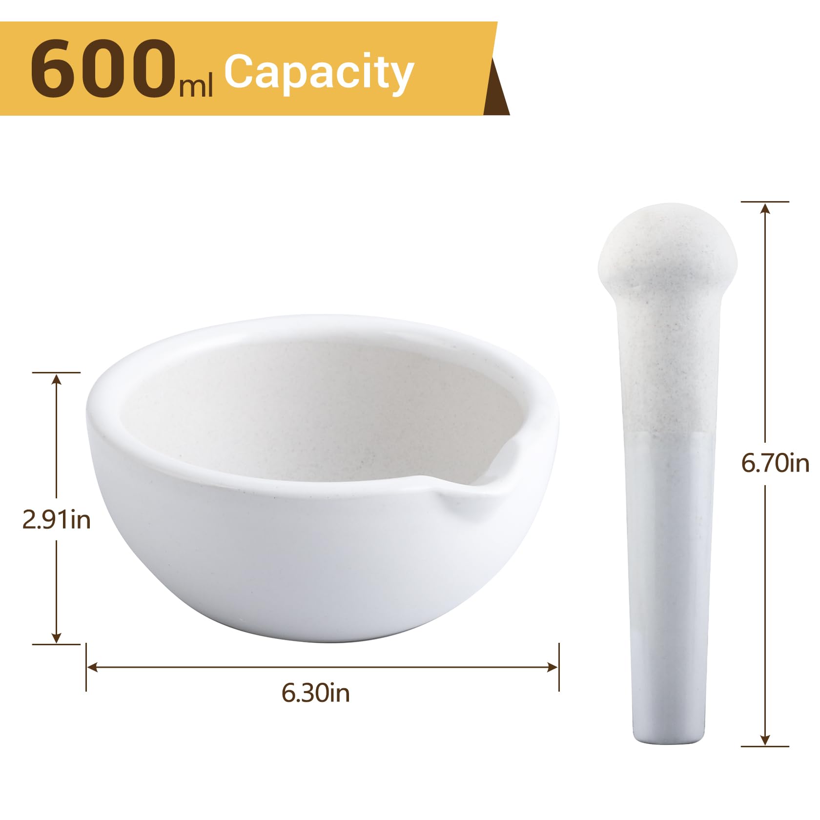 4E's USA 5.1 Inch Porcelain Mortar and Pestle Set - Unglazed Spice & Herb Grinder, Pill Crusher for Kitchen, Pharmacy & Laboratory Use | Durable, Autoclavable | Perfect for Grinding Spices, Herbs, Medicines & Lab Samples