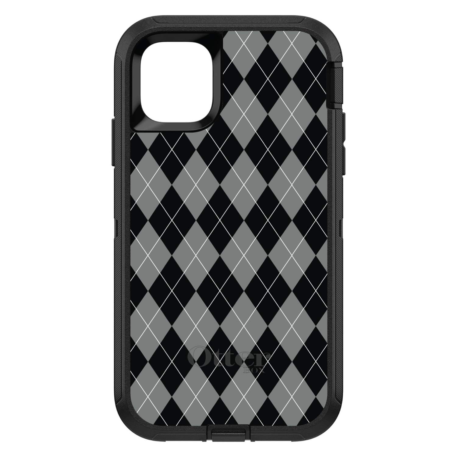 DistinctInk iPhone 12 Pro MAX Case (6.7 Inch) - Heavy Duty Protective Cover | Shockproof, Durable Replacement for OtterBox Defender | Black Grey White Argyle Design | Perfect for Outdoor Activities, Work & Travel