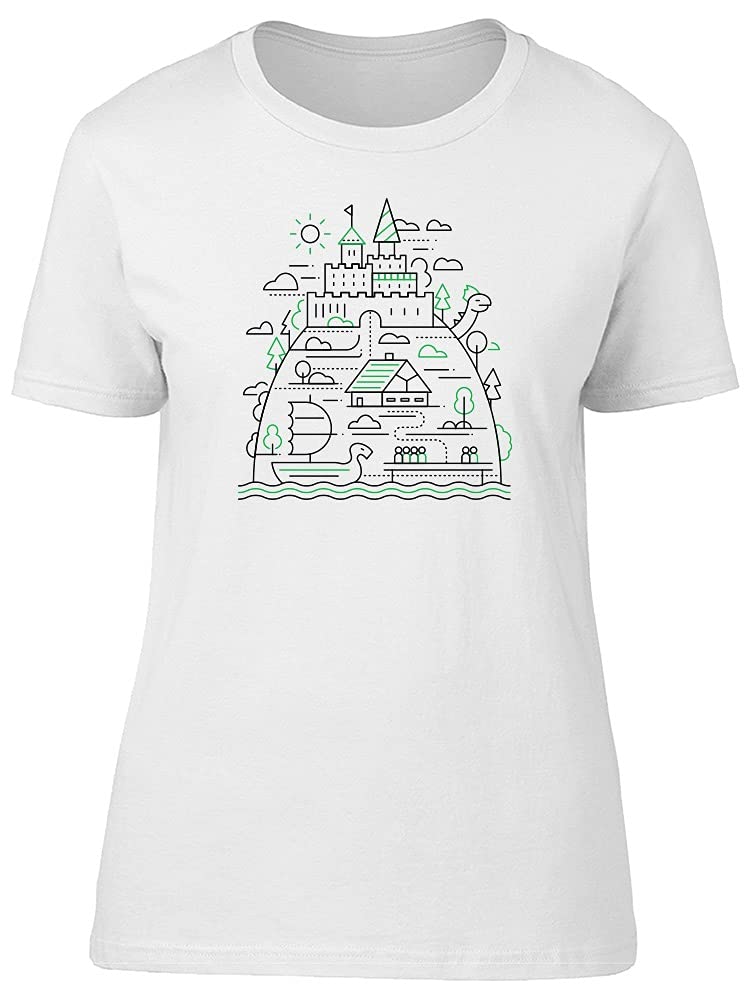 Cool Castle Island Doodle Graphic T-Shirt for Women - Casual Summer Tee for Beach Outings & Vacation Style