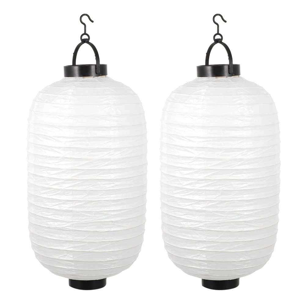 FOMIYES 2-Pack Japanese Style LED Paper Chandelier Shades - Red & White Oval Wedding Decor, Asian Home Lighting Fixture for Dining Room, Birthday Party & Festival Decoration