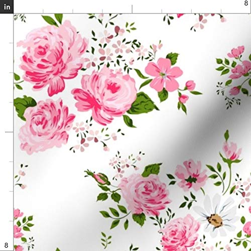 Pink Cute Roses Floral Print Velvet Fabric by The Yard - Soft Upholstery & Apparel Material for Nursery Decor, Girls' Room, DIY Home Projects (Spoonflower Premium Quality)