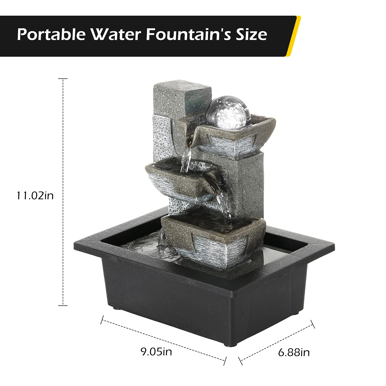 Dyna-Living Indoor Tabletop Fountain with LED Lights - Relaxing Waterfall Fountain for Home Decor, Office, Yoga & Meditation Spaces