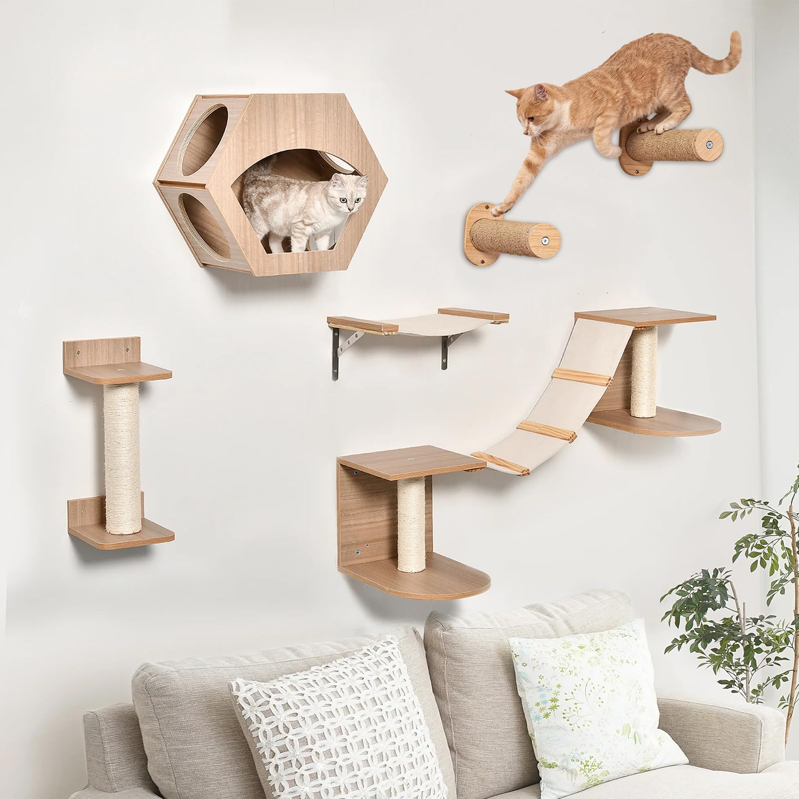 2 Pack Cat Wall Steps - 11.8 Inch Climbing Shelves with Jute Rope for Indoor Cats | Wall-Mounted Cat Furniture for Playing, Climbing & Scratching | Perfect for Small Spaces & Cat Exercise