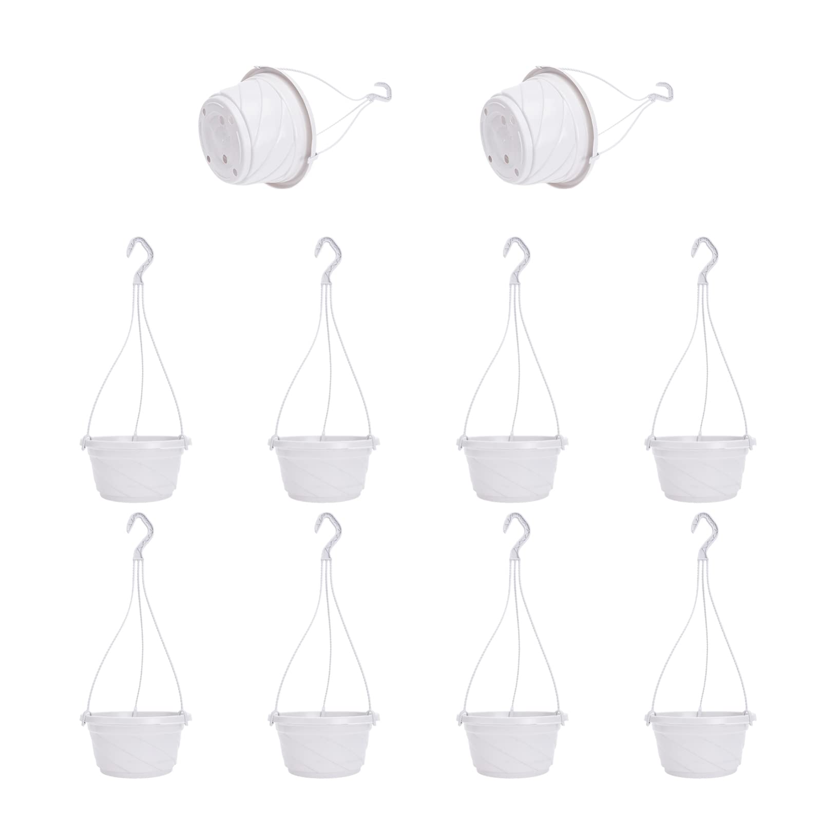 DOITOOL 10-Pack 6.7 Inch Plastic Hanging Planters - Small Hanging Flower Pots with Chains for Orchids, Succulents, Herbs - Indoor Outdoor Garden, Balcony Decor (White) | Perfect for Home, Patio, Porch & Vertical Gardening