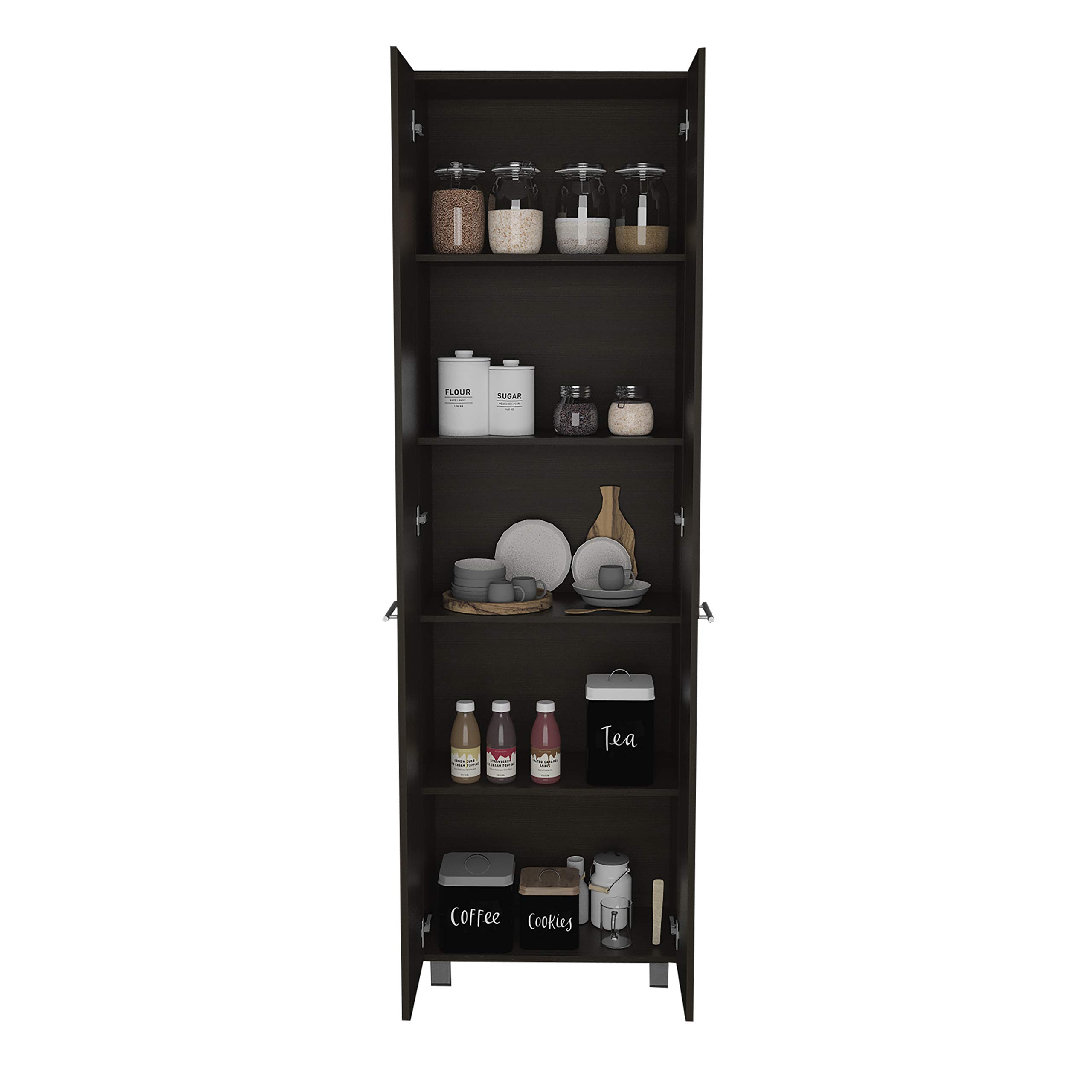 Pensacola 2-Door Pantry Cabinet with 5 Interior Shelves - Black Wengue Finish for Kitchen Storage & Organization | Perfect for Small Spaces, Apartments & Home Organization