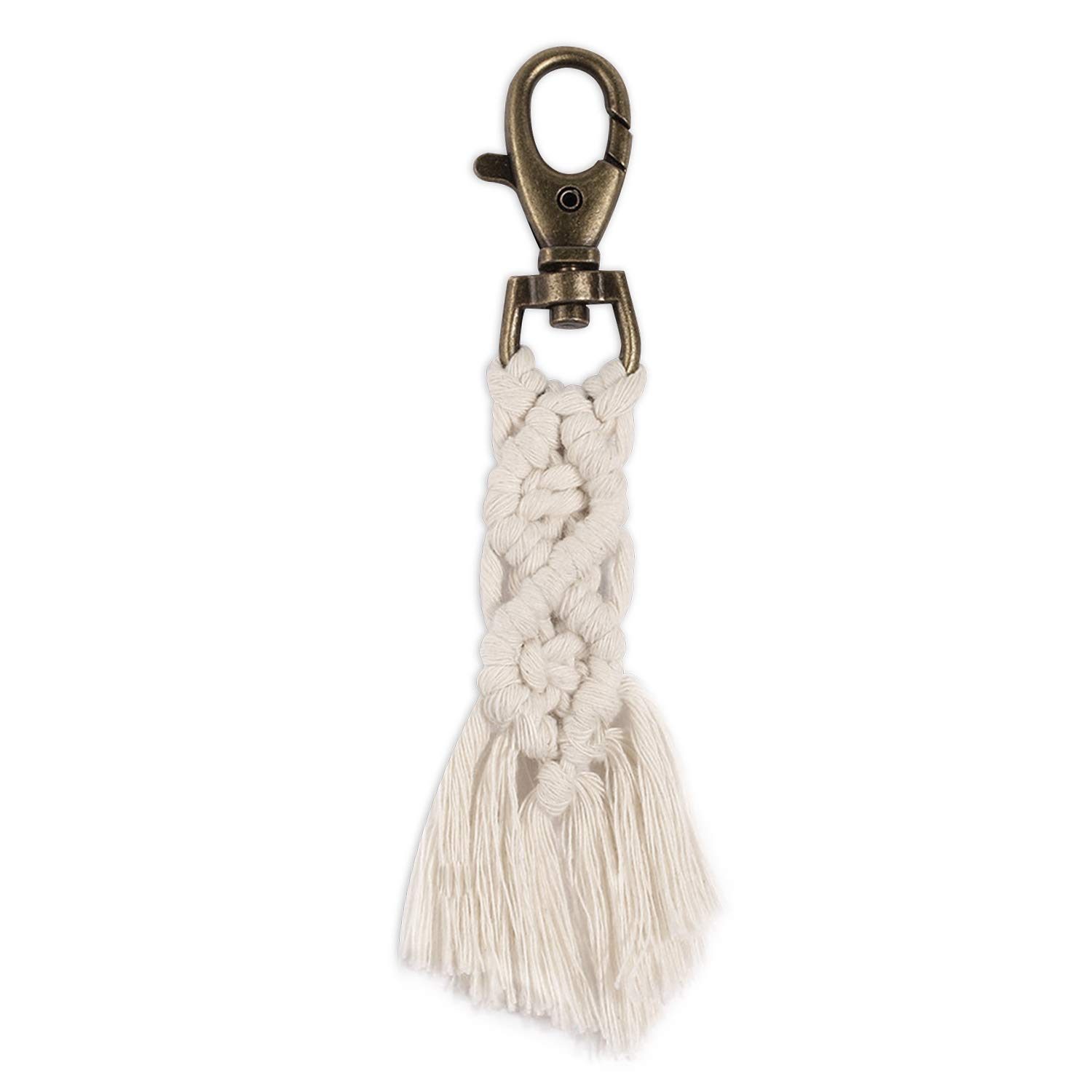 Hand-Woven Boho Macrame Keychains - Stylish Tassel Charms for Women's Handbags, Purses & Car Keys - Elegant White Keyring Decor | Perfect for Boho Accessories, Gift Giving & Key Organization