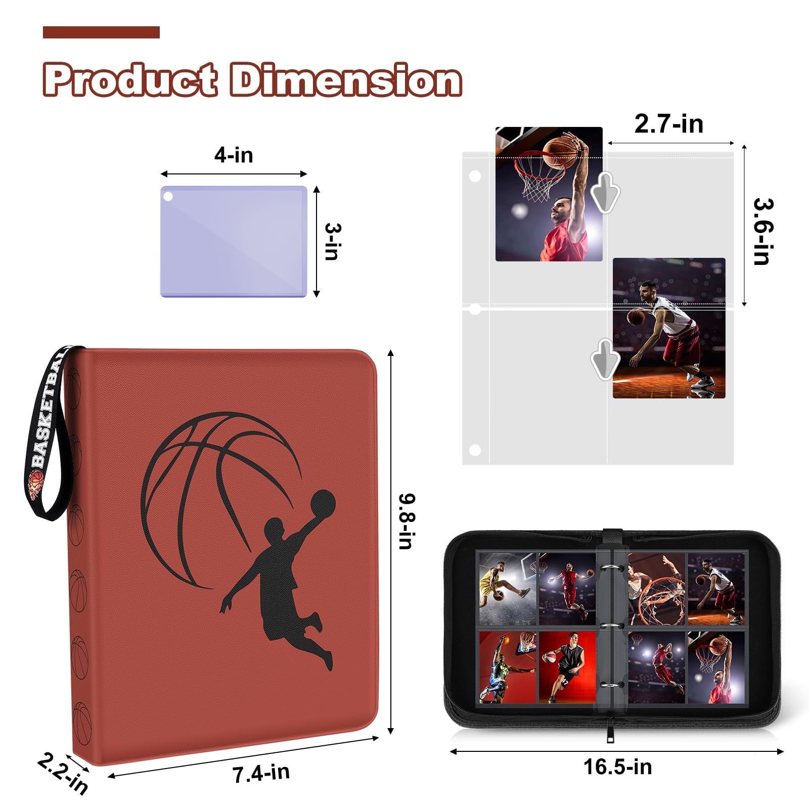 440-Pocket Basketball Trading Card Binder - Premium Sports Card Album with Display Design & Wristband - Compatible with 2024-2025 NBA Cards - Perfect for Collectors, Tournaments & Card Storage Organization