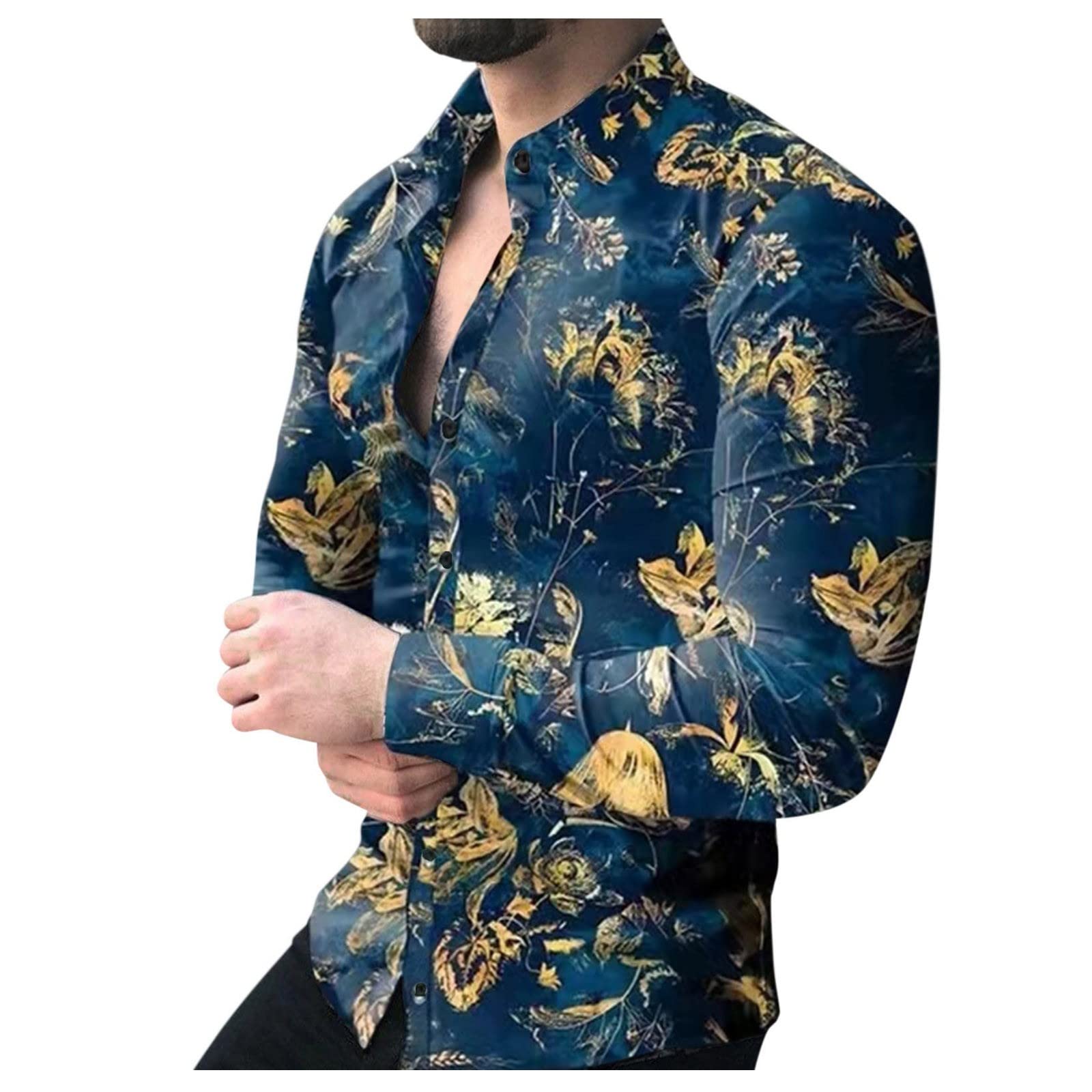 JUNGE Men's Long Sleeve Slim Fit Button Down Dress Shirts | Plus Size Comfortable Colorful Print Spread Collar Shirts | Perfect for Office, Business Casual & Formal Occasions