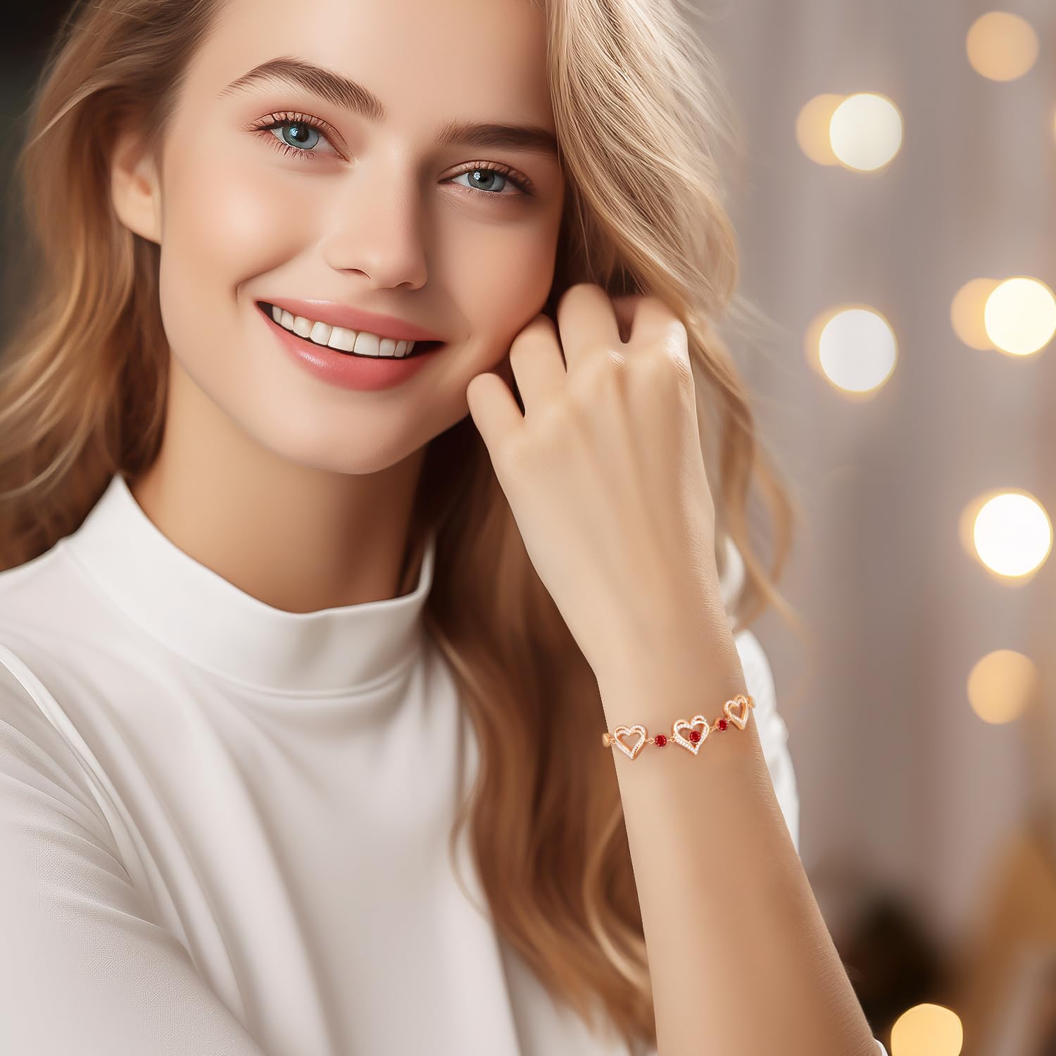 Forever Love Heart Charm Link Bracelet for Women - 925 Sterling Silver Birthstone Bracelet | Mother's Day, Anniversary, Christmas & Birthday Gift for Wife, Girlfriend | Perfect for Date Nights, Special Occasions & Everyday Wear