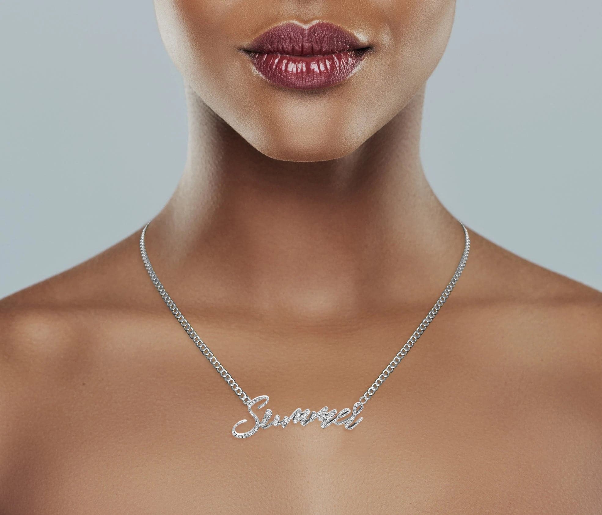 14K White Gold Full Diamond Name Plate Necklace - Personalized Custom Jewelry for Women | Elegant Gift for Birthday, Anniversary & Special Occasions