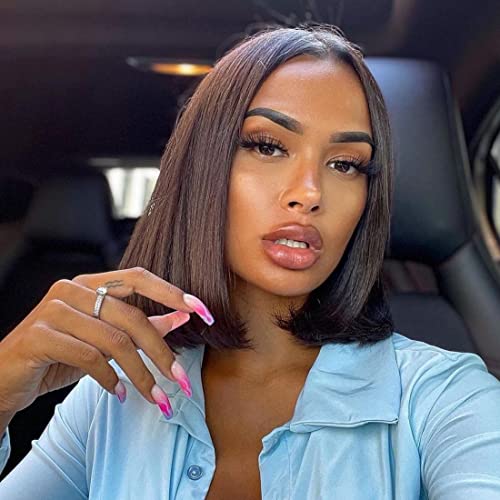 Sunber Brazilian Human Hair V Part Wig for Women - 10 Inch Short Straight Bob Wig, 150% Density, Glueless No Sew in Clip-In Half Wig, No Leave Out (Perfect for Daily Wear, Parties & Cosplay)