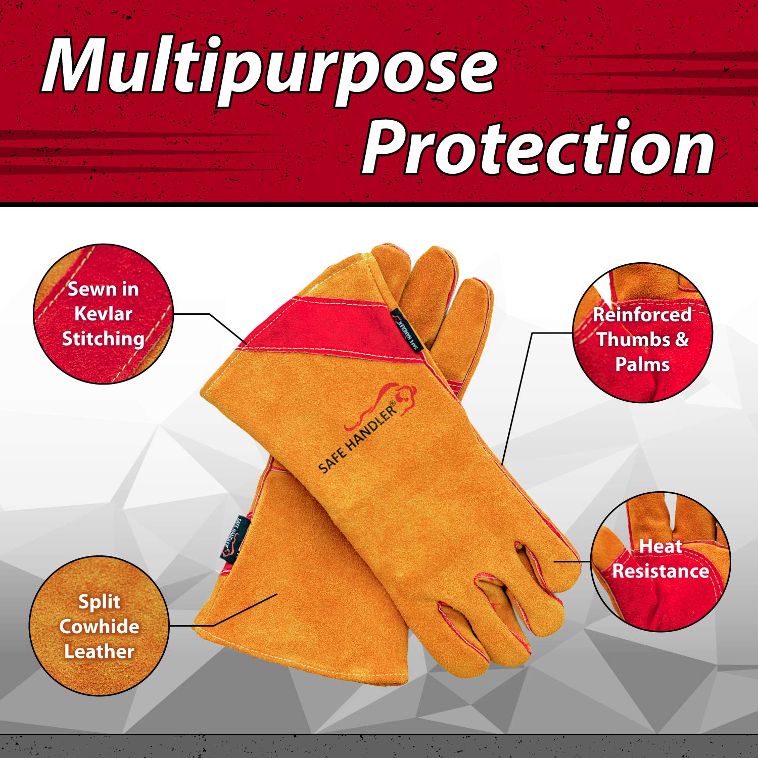 Heat Resistant Prime Welding Gloves with Kevlar Thread - 16 Inch Reinforced Thumb & Palm for MIG/TIG Welding, Oven, Grill, BBQ, Fireplace - Durable Protection for Metalworking, Cooking & Outdoor Use (10 Pairs/20 Gloves)