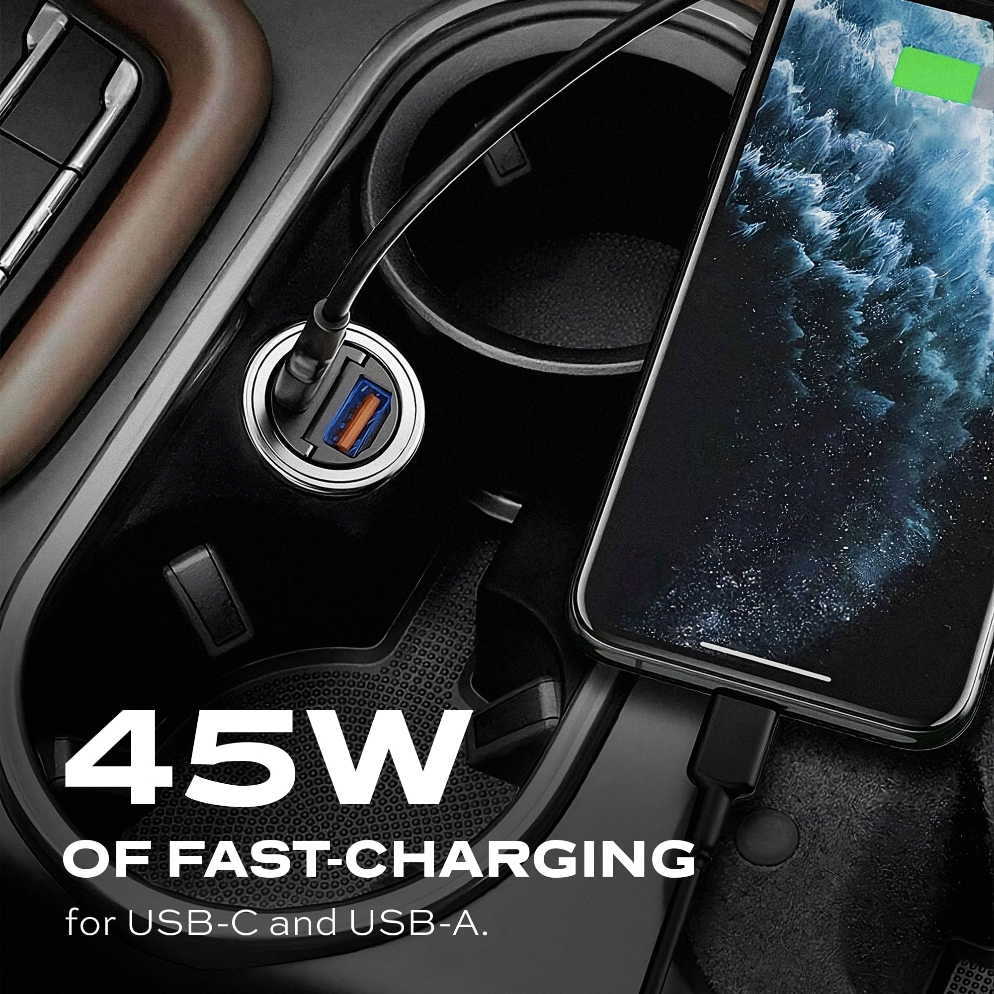 Dual Car Phone Charger - Fast USB C & A Charging for Cars - 12V-24V Power Adapter | Perfect for Road Trips & Commuting