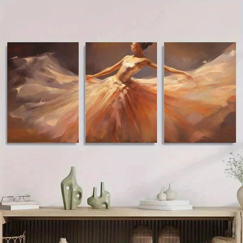 3-Piece Abstract Dance Movement Metal Wall Art Prints - Ready to Hang Graceful Home Decor for Living Room, Bedroom & Office