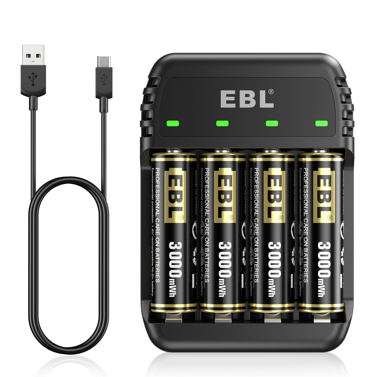 EBL 4 Bay Ni-Zn/Ni-MH Battery Charger with 4 Rechargeable AA Ni-Zn Batteries - Fast Charging for Cameras, Flashlights & Electronic Devices