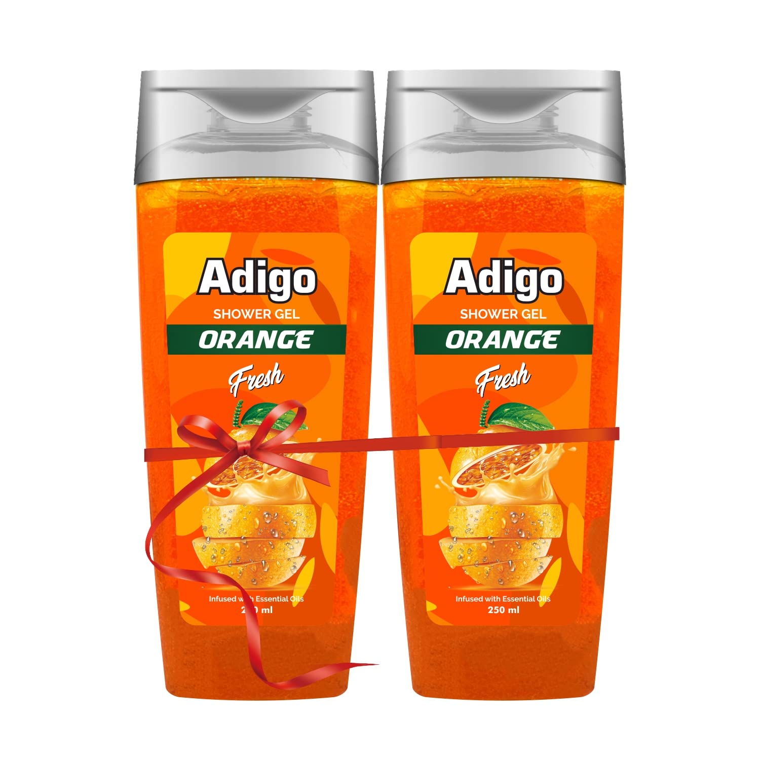 Adigo Shower Gel for Men & Women - Refreshing Orange Scent Body Wash with Essential Oils - Moisturizing & Odor Control Formula - 250ml (Pack of 3) - Perfect for Daily Shower, Gym & Travel