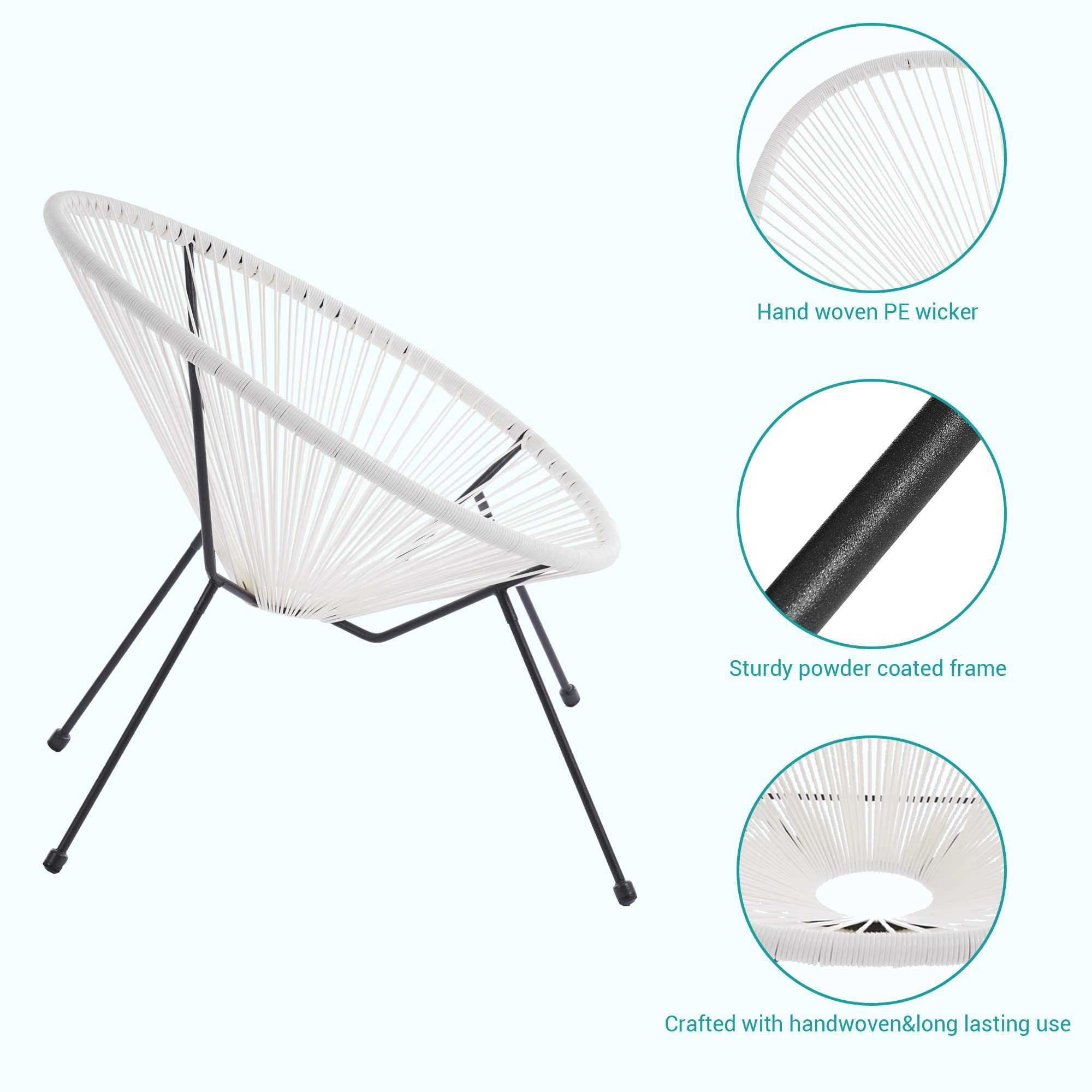3-Piece Patio Furniture Set - Acapulco Chair with Tempered Glass Table & 2 Chairs, Waterproof Wicker Outdoor Seating for Garden, Balcony, Poolside (White) - Perfect for Relaxing, Entertaining & Sunbathing