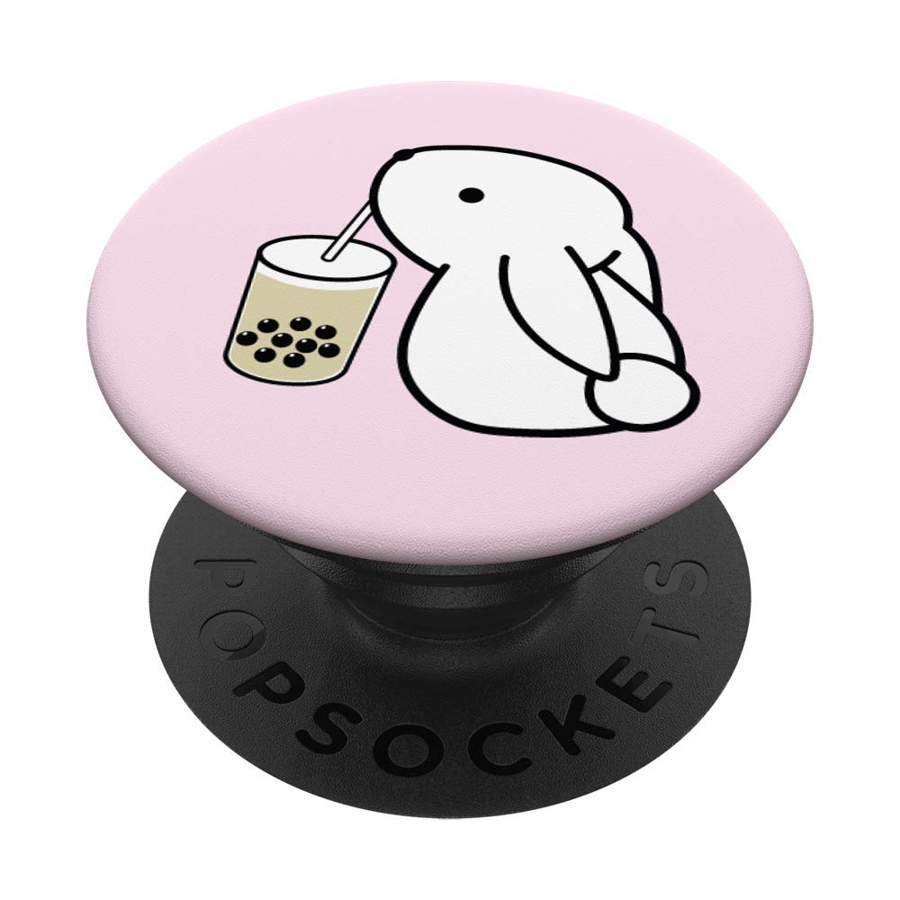 Adorable Bunny Rabbit Drinking Boba Bubble Milk Tea PopSockets PopGrip - Soft Pink Swappable Phone Grip for iPhone, Samsung & Tablets | Cute Accessory for Bubble Tea Lovers & Kawaii Style
