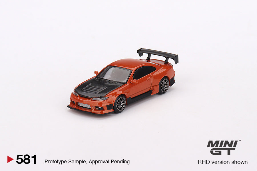 MINIGT 1:64 Scale Nissan Silvia S15 D MAX Diecast Model Car - Metallic Orange - Collectible Miniature Vehicle for Display & Racing Scenes