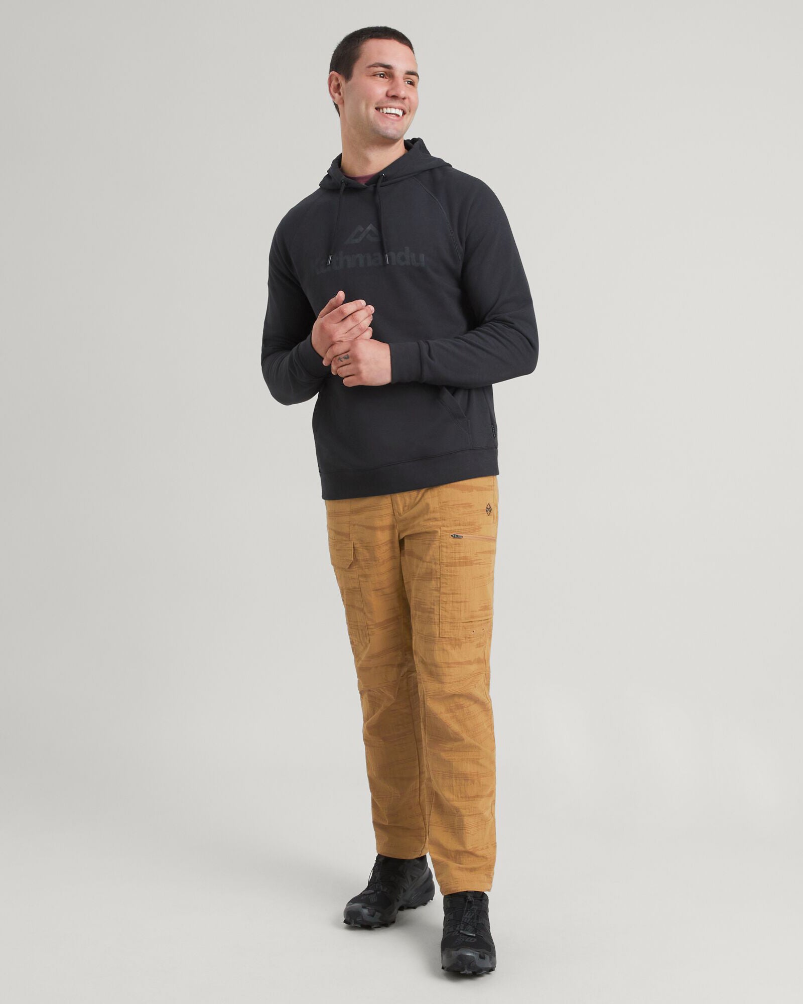 Kathmandu Logo Men's Fleece Hoodie - Black | Warm Winter Pullover for Outdoor Activities & Casual Wear
