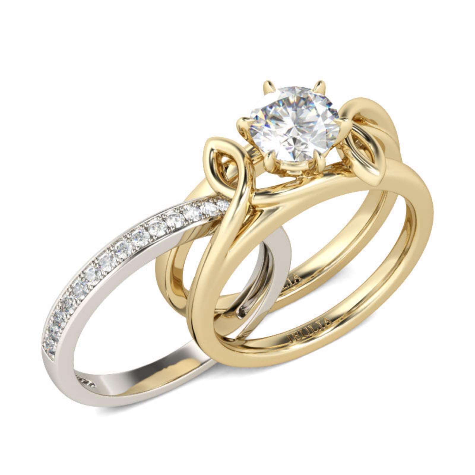 Jeulia 2.5 Carat 925 Sterling Silver Gold Plated Wedding Ring Set for Women - Round Cut Diamond Twist Engagement Band, Anniversary Promise Ring with Jewelry Gift Box - Perfect for Proposals, Weddings & Romantic Gifts
