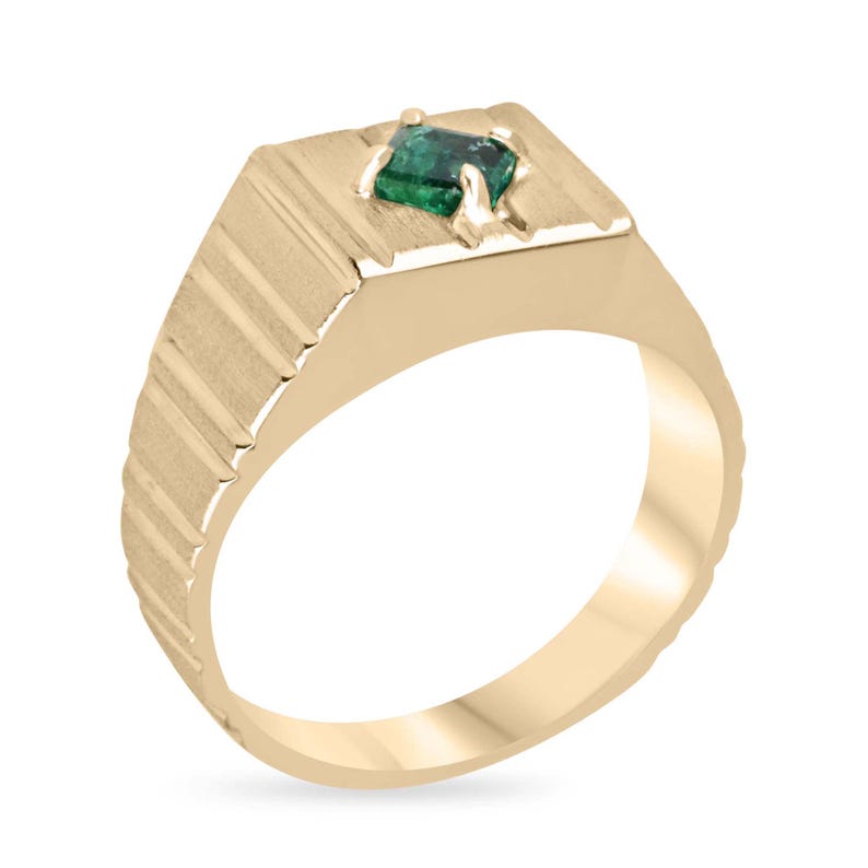 0.60ct 14K Gold Emerald Cut Rich Green Solitaire Men's Pinky Ring - Elegant Statement Jewelry for Weddings, Parties & Special Occasions