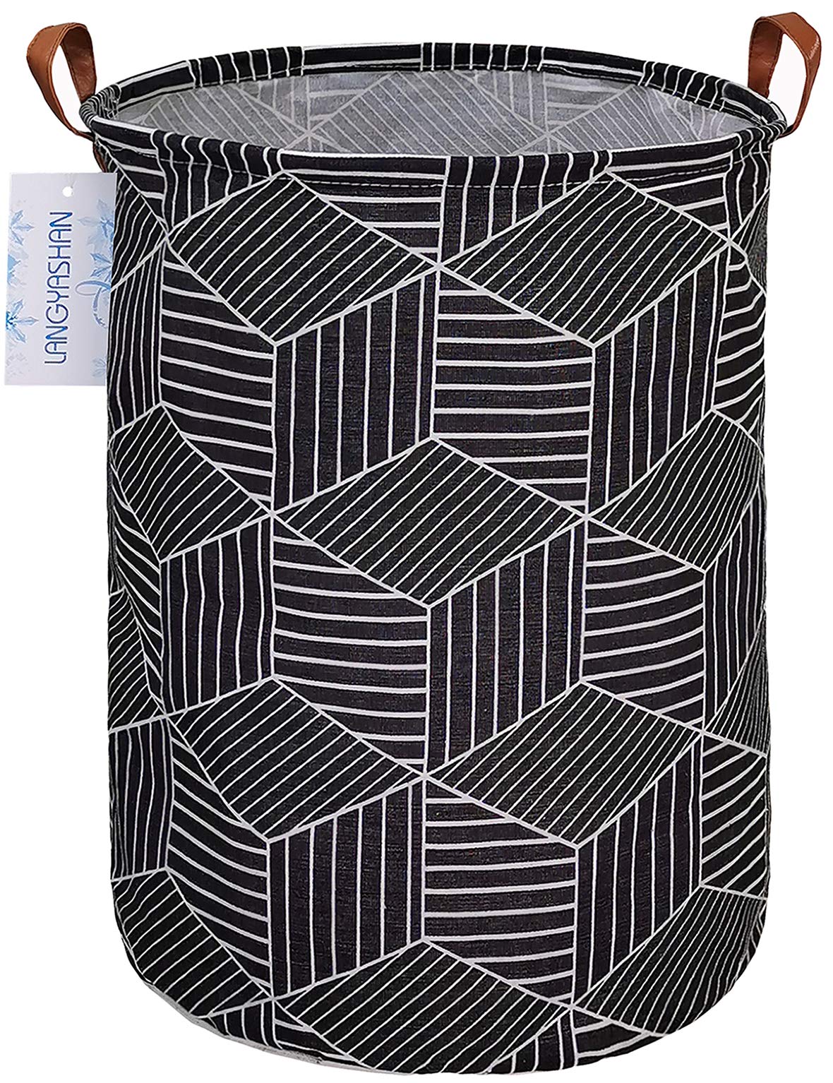 Premium Collapsible Canvas Laundry Basket - Foldable Storage Bin for Clothes, Toys & Organizing - Ideal for Bedroom, Nursery, Kids Room & Gift Giving (Black Diamond Pattern) - Perfect for Home Organization & Space Saving