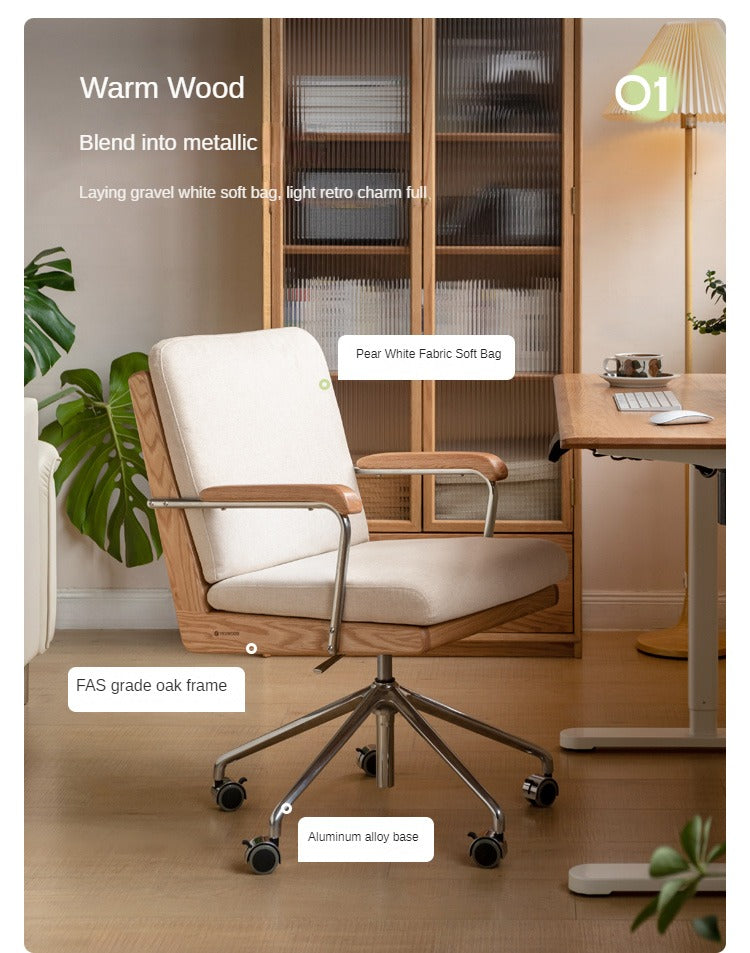 Premium Oak Solid Wood Office Chair with Lumbar Support - Ergonomic Design for Home & Office Workspaces, Conference Rooms, and Study Areas