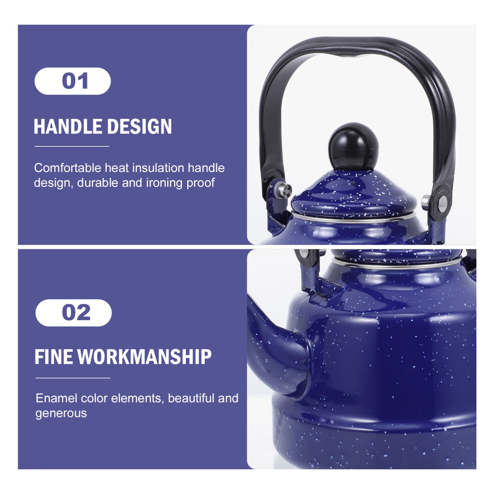 Vintage Enamel Tea Kettle - 1.5L Classic Stovetop Teapot for Boiling Water, Home & Kitchen Use, Perfect for Tea House, Camping, and Gift Giving