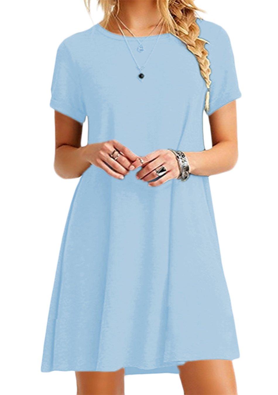 EFOFEI Women's Casual Swing Dress - Round Neck Short Sleeve Loose Tunic T-Shirt Dress for Summer, Plus Size (S-3XL) | Perfect for Beach, Vacation & Everyday Wear