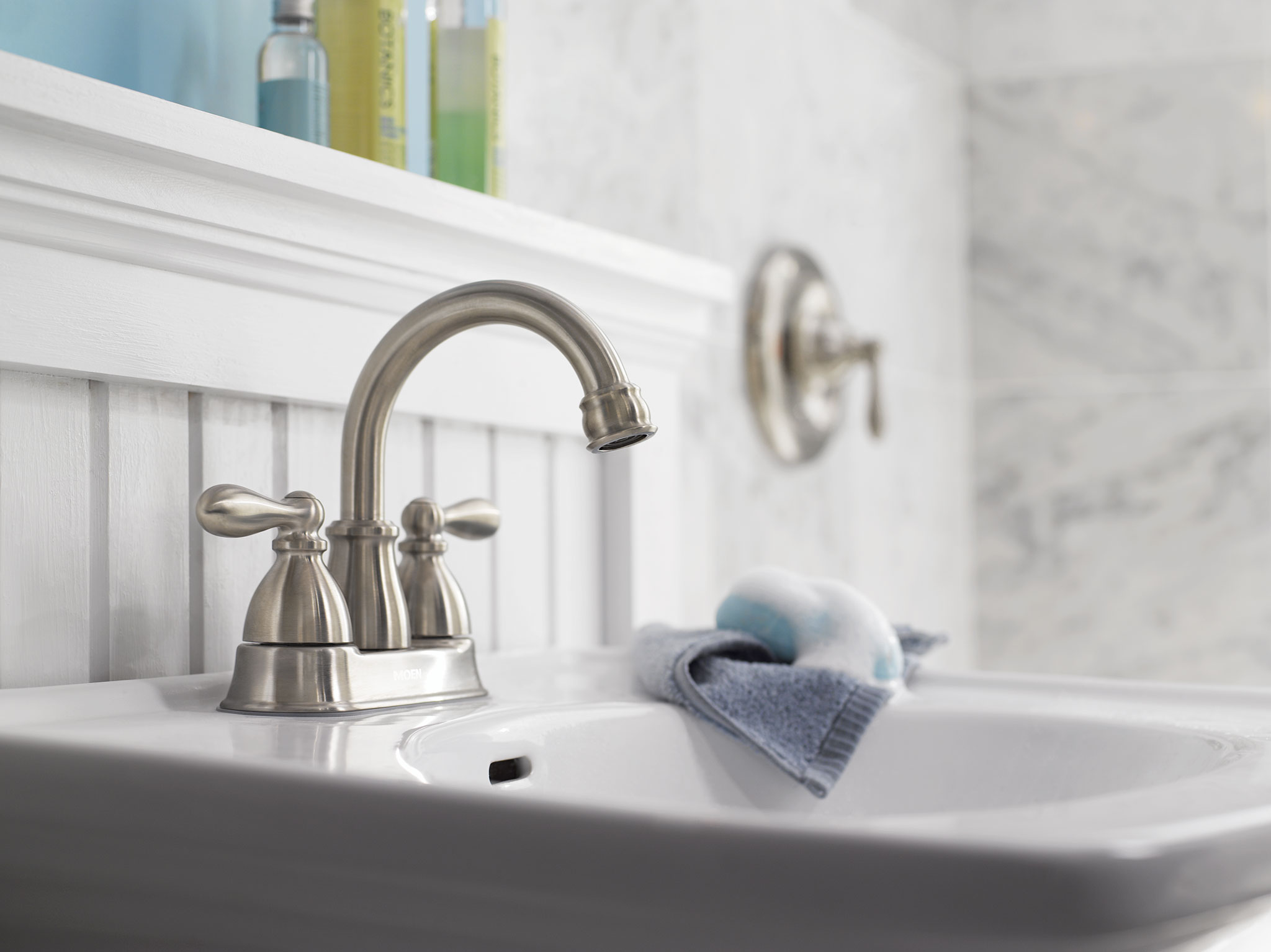 Caldwell Chrome Two Handle High Arc Bathroom Faucet - Modern Waterfall Spout for Vanity Sink, Perfect for Master Bathroom & Powder Room Renovation