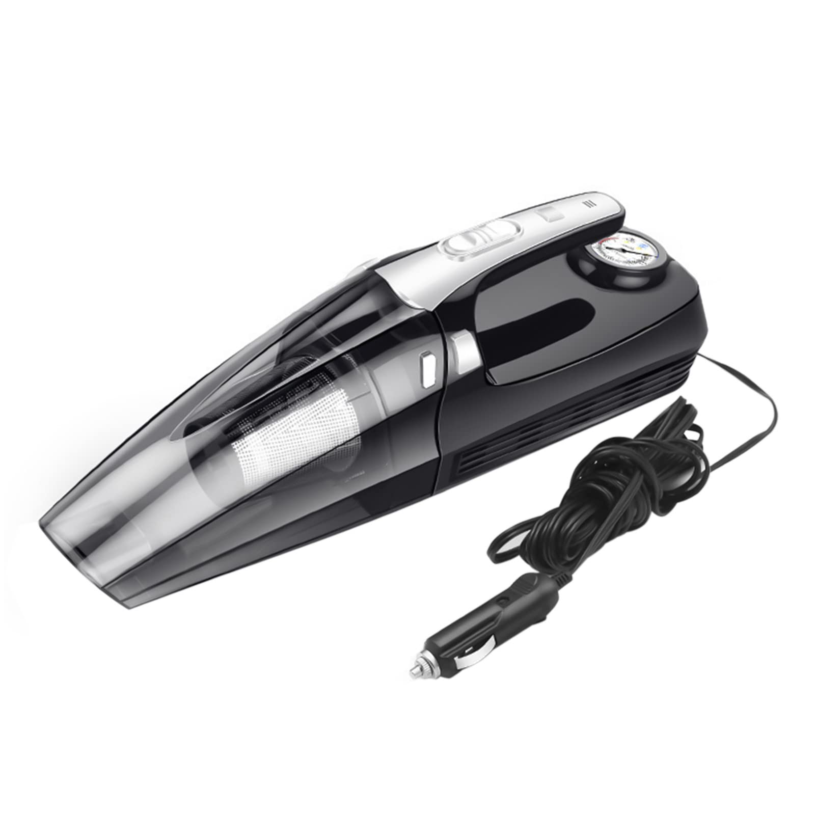 12V Portable Car Vacuum Cleaner & Tire Inflator - 4-in-1 Handheld Air Compressor with LED Light for Car Cleaning, Home Use, and Emergency Roadside Assistance (Model XQ-058)